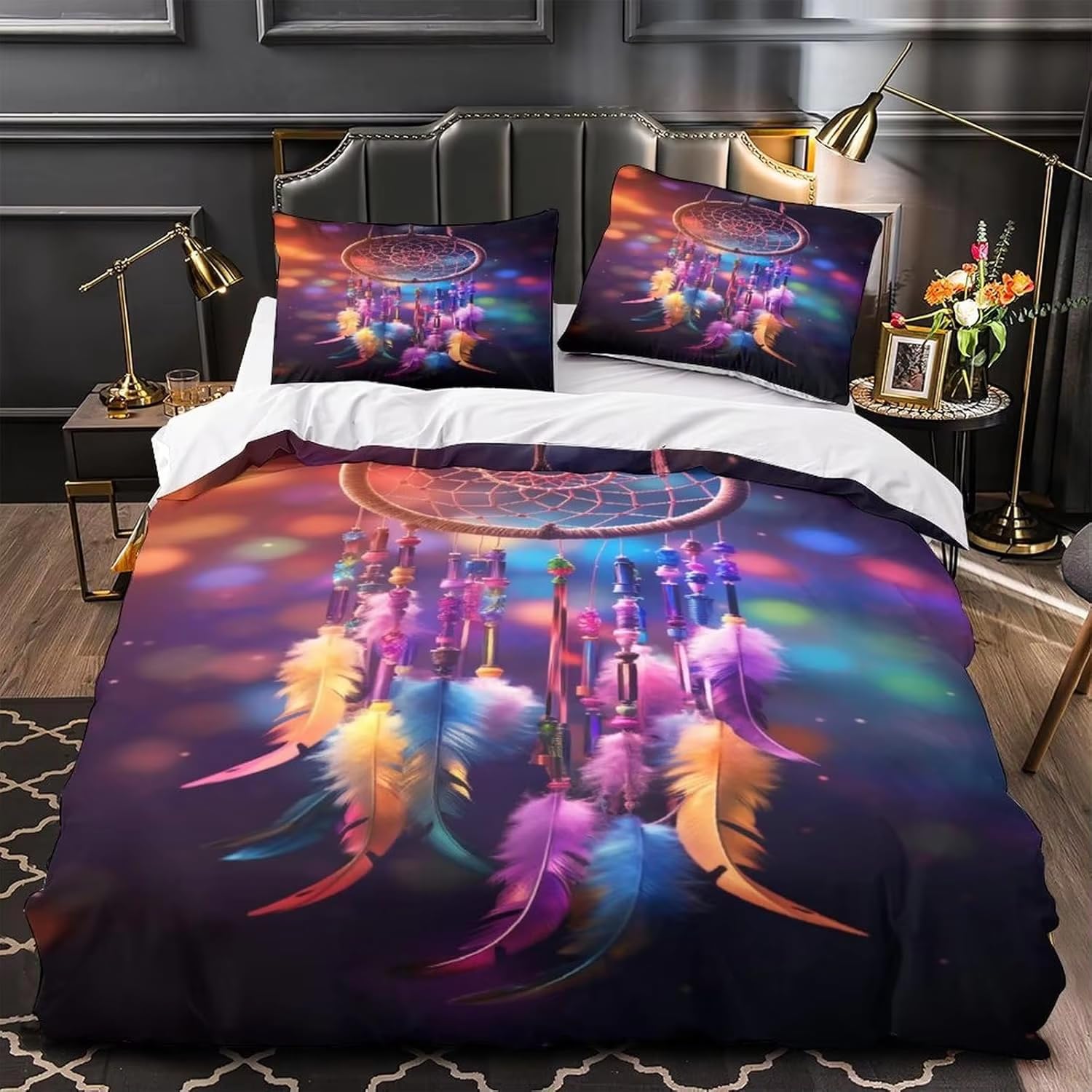 Housse de couette 220x240 attrape-rêves microfibre anti-plis avec fermeture éclair