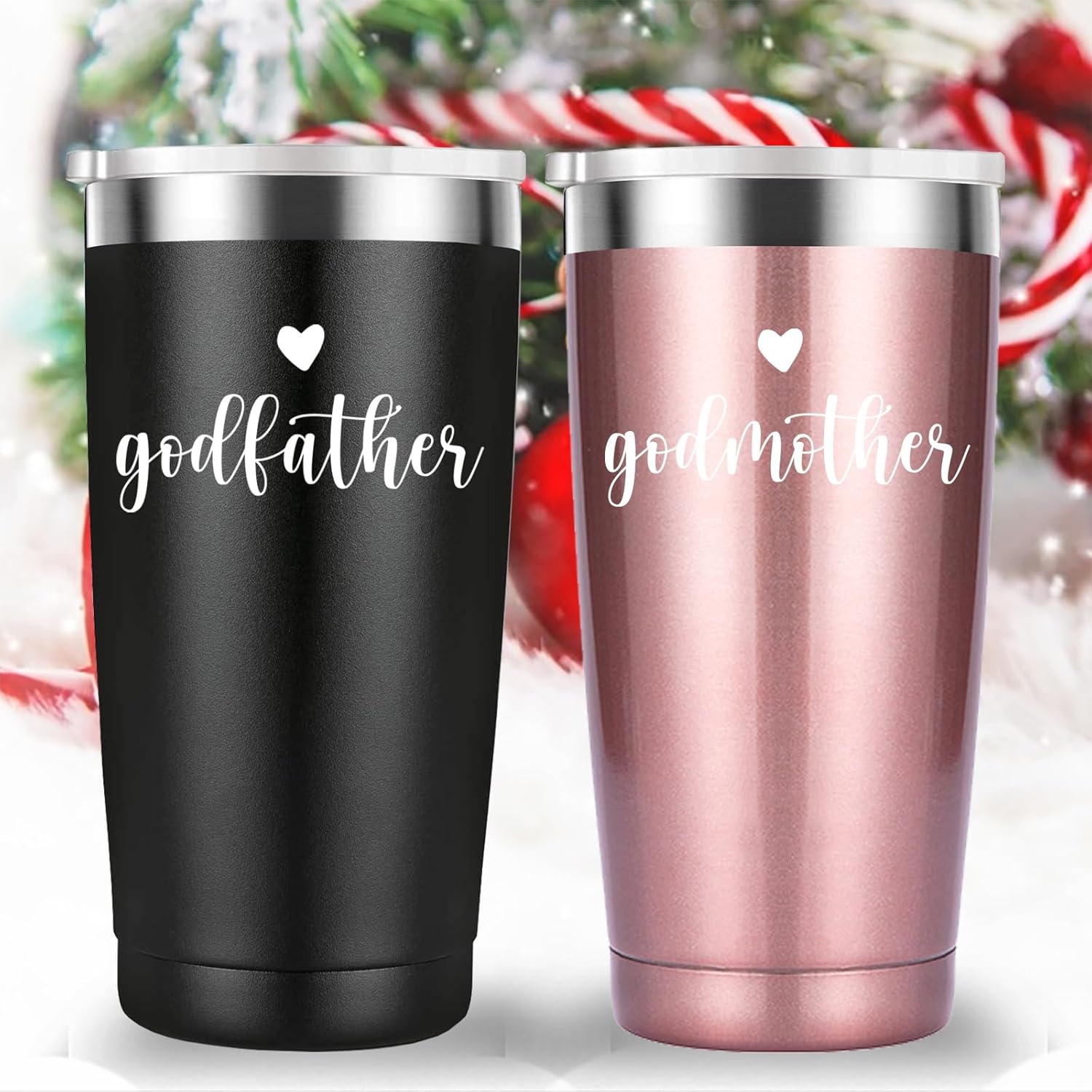 Mamihlap Godfather and Godmother Travel Mug Tumbler.Godparents Proposal Gift.Anniversary Birthday Christmas Gifts for Godparents.Godparents Gifts from Godchild.(20oz Black&Rose Gold) - Image 4
