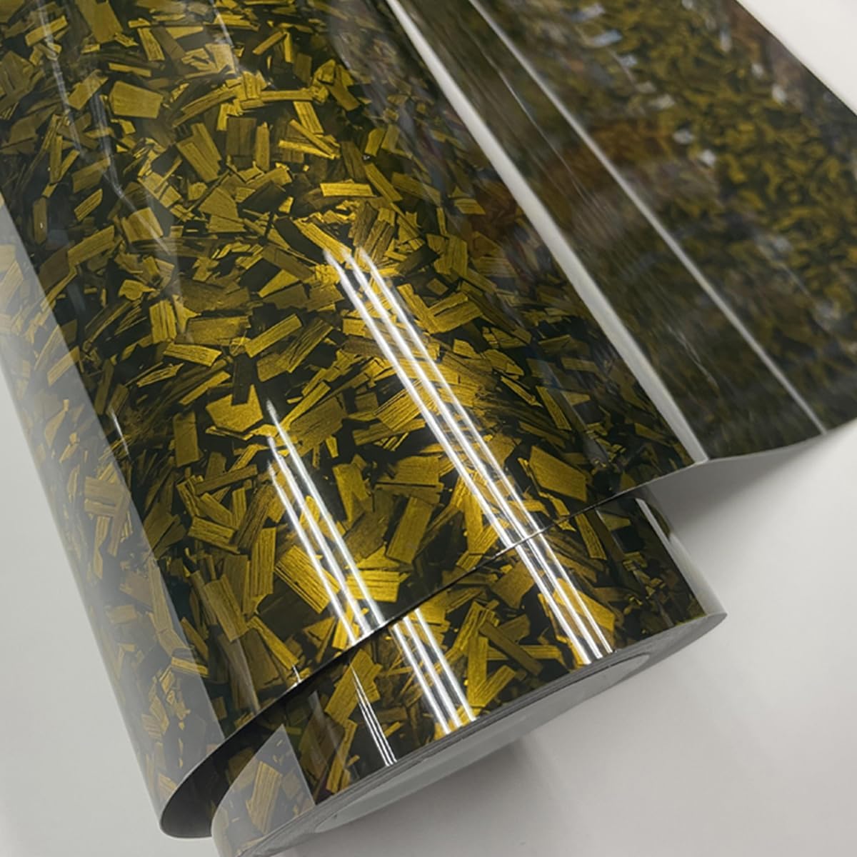 Queenbox 15.7x59.8in Forged Pattern Car Vinyl Wrap Gloss Carbon Fiber Bubble Free Self Adhesive Sticker Film Decal, Gold