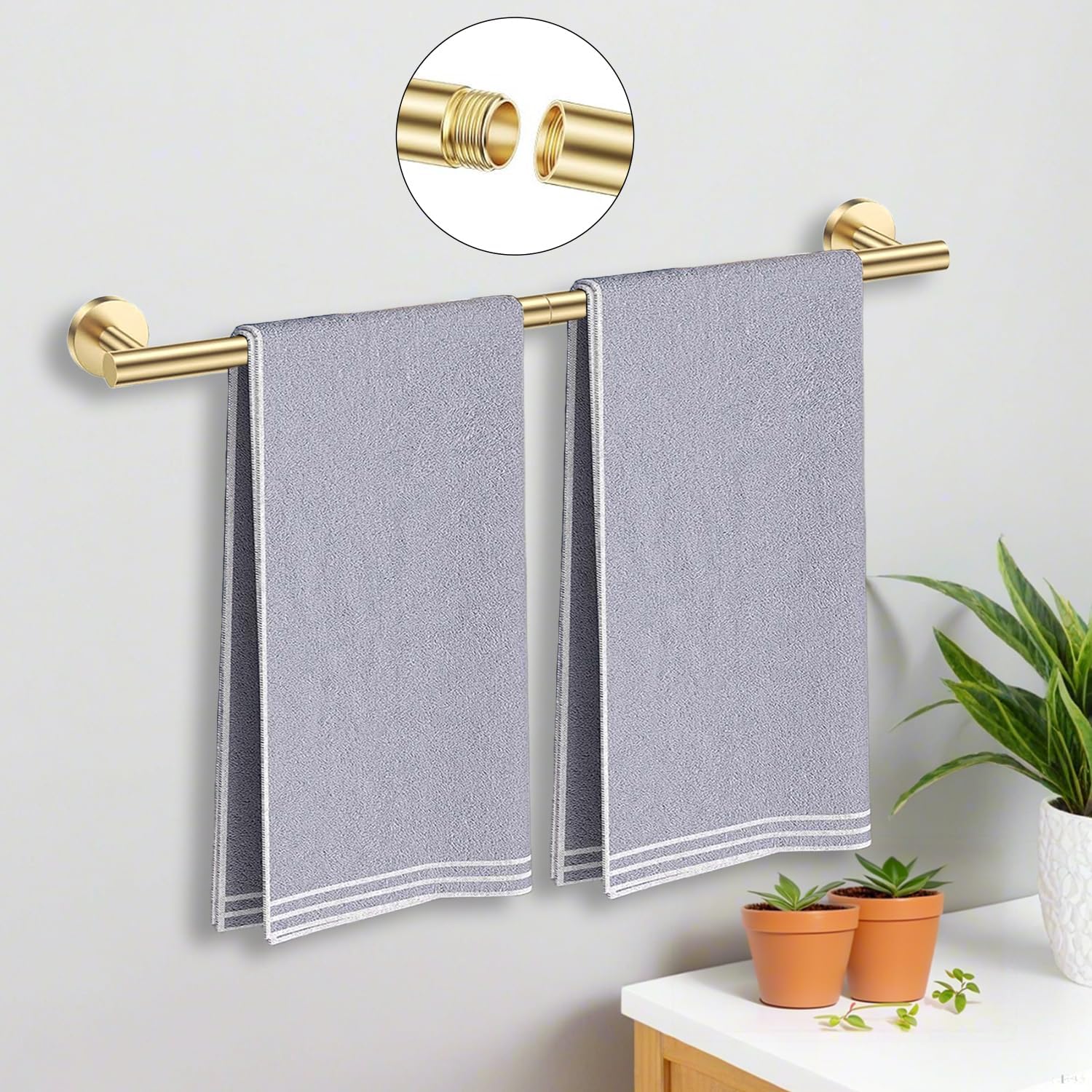 Brushed Gold Bathroom Accessories Set, 7 Pieces Gold Towel Bar Bathroom Hardware Set, 31.5 Inch Towel Racks for Bathroom, SUS304 Stainless Steel Bathroom Towel Holder Toilet Paper Holder Wall Mounted - Image 2
