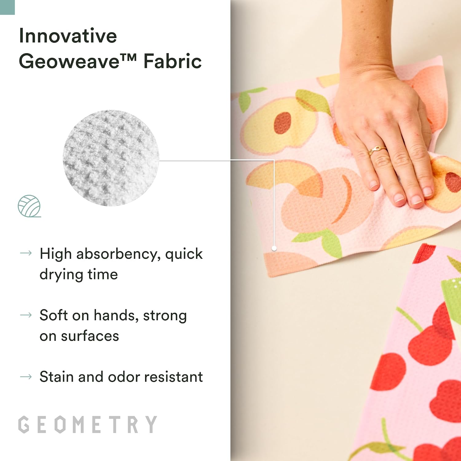 GEOMETRY Kitchen Dish Cloths - Spring & Summer Collection - Premium Dishcloths with Geoweave - Absorbent & Fast Drying Kitchen Towels - Strawberry Banana, 10" x 10" - 3-Pieces image 4