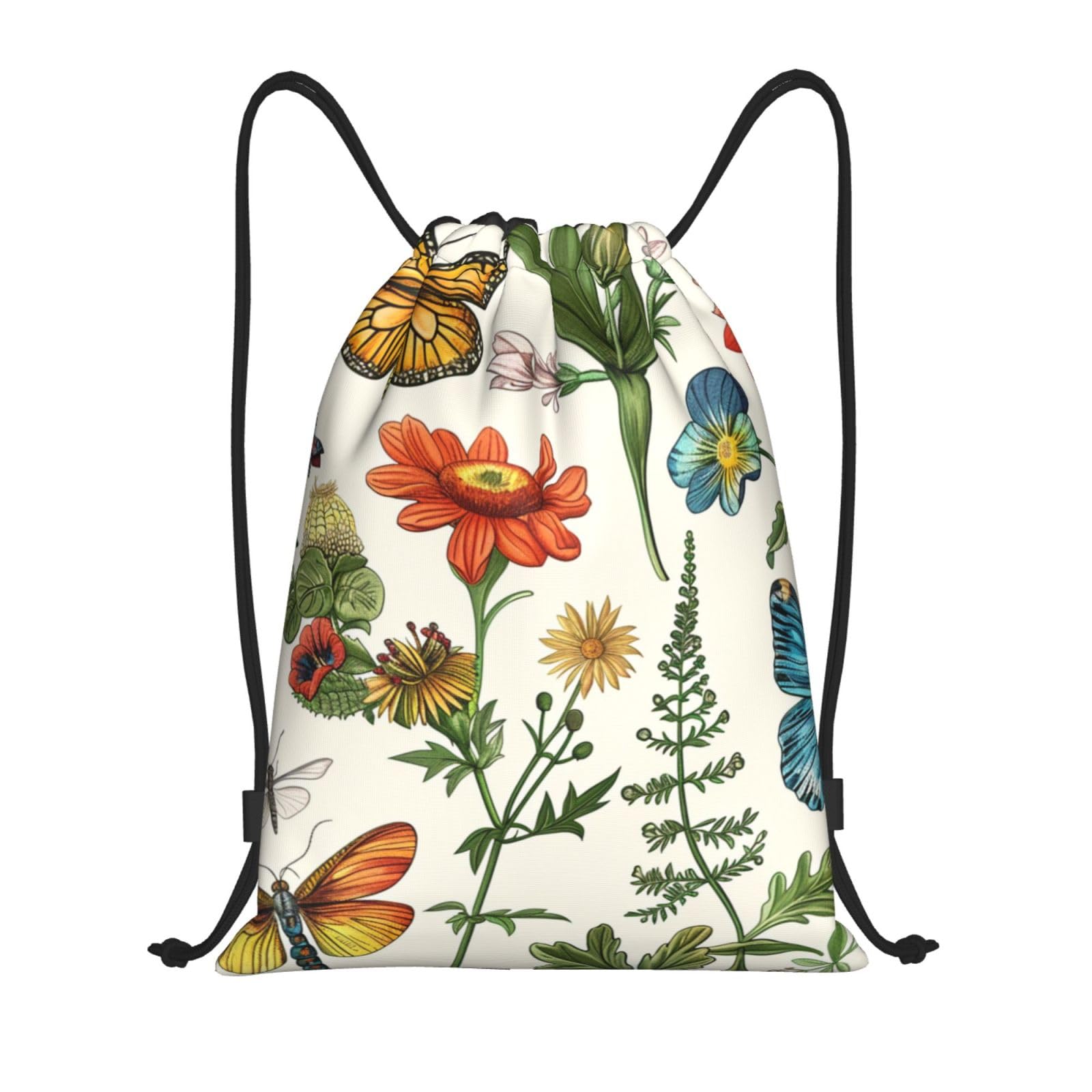 Drawstring Gym Bag for Men/Women,Floral Flowers Butterfly Rustic Vintage Decor Draw String Back Bag Sports Gym Beach Swim Backpack