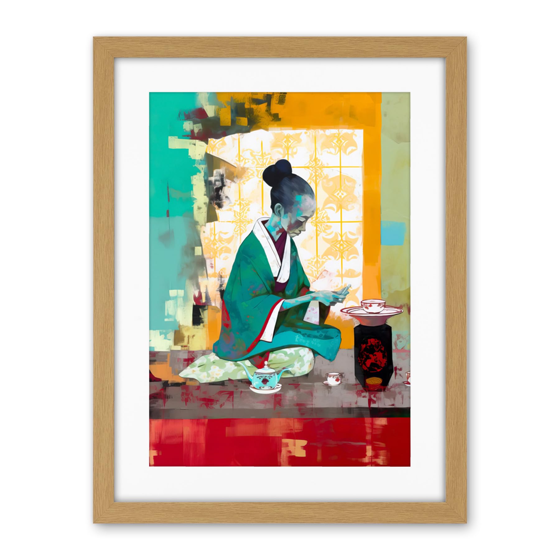 Artery8 Traditional Japanese Tea Ceremony Scene Artwork Framed Wall Art Print 18X24 Inch
