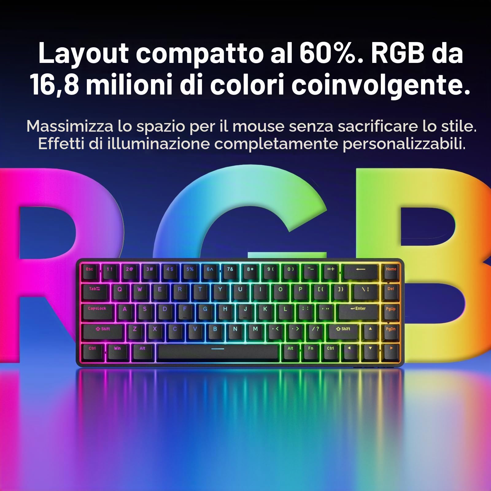 DIERYA DK68-C Tastiera da gioco HE al 60%, interruttore magnetico hot swap, trigger rapido, azionamento regolabile, frequenza di polling 8000Hz, retroilluminazione RGB, 68 tasti compatti per PC