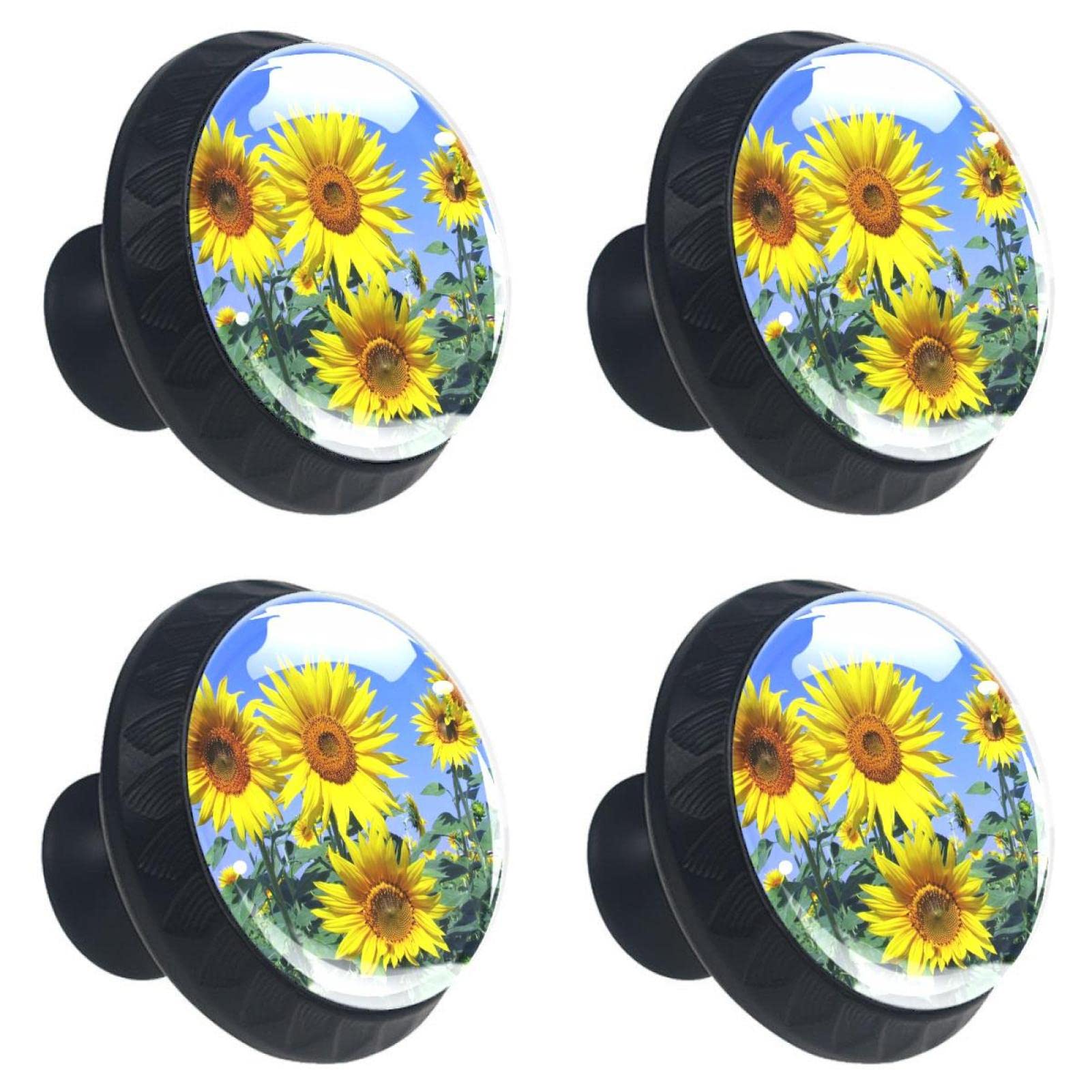 Boutons de meuble ronds en verre tournesol 30 mm pour tiroir et placard x4