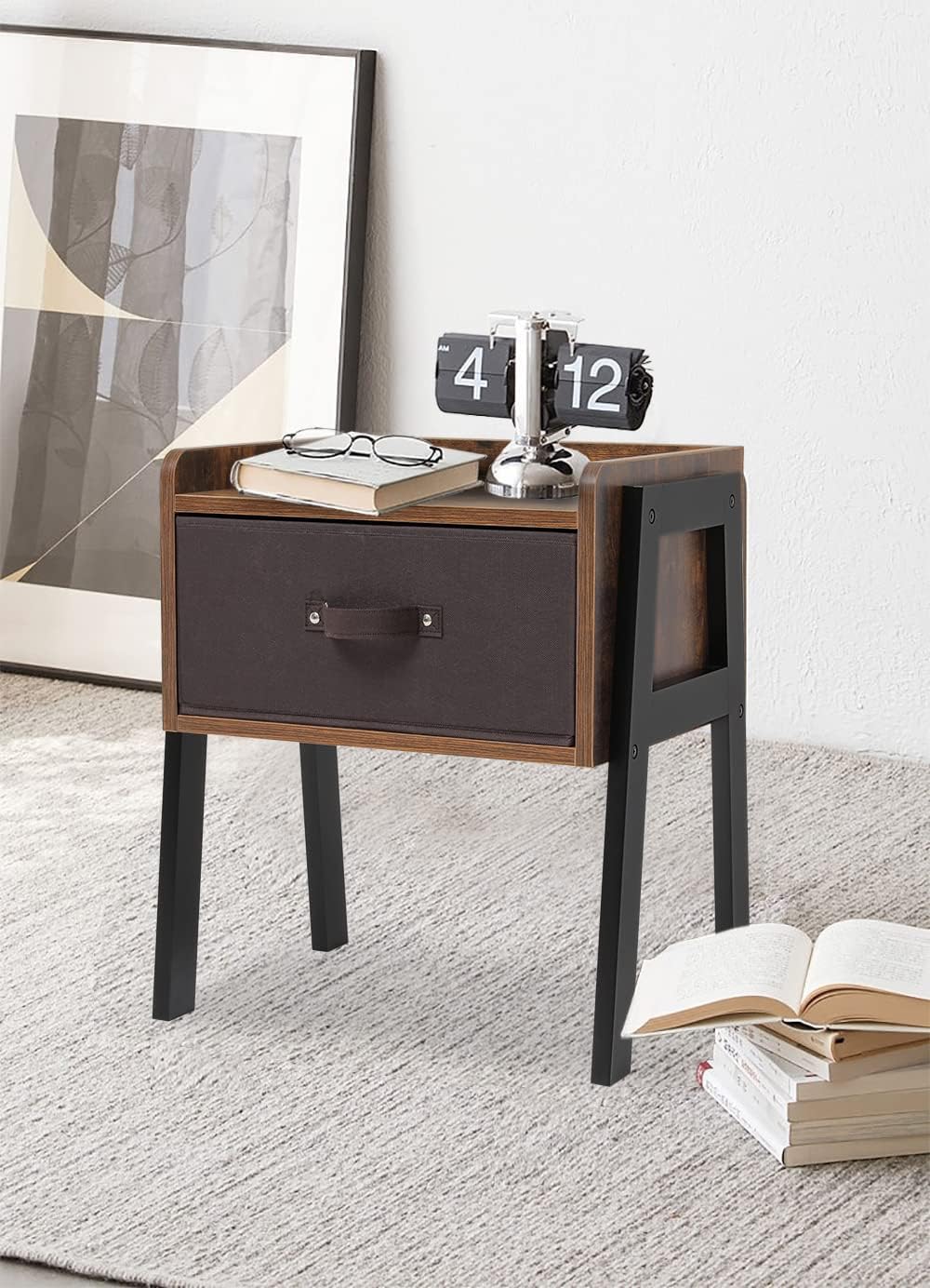 Uр Tо 50% оƒƒ IWELL Nightstand Set of 2 with Drawer, Side Table with Wood Legs, End Table for Bedroom, Rustic Brown