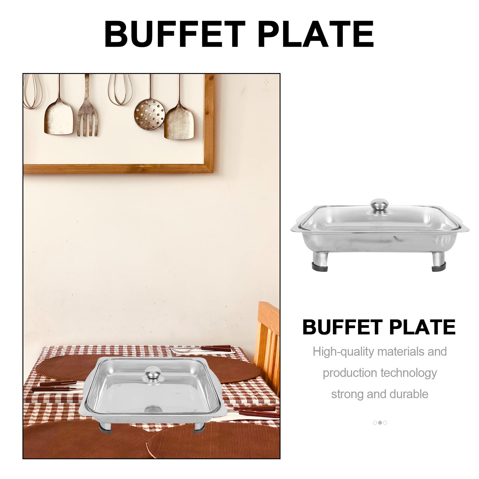 Bandeja de acero inoxidable para servir buffet con tapa con cerradura, bandeja antideslizante para catering, eventos y almacenamiento de alimentos, diseño duradero y elegante