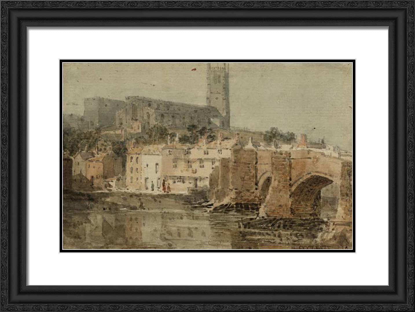 ArtDirect Girtin, Thomas 24x18 Black Ornate Framed Art Print with Double Matting Titled: Lancaster Church and Bridge