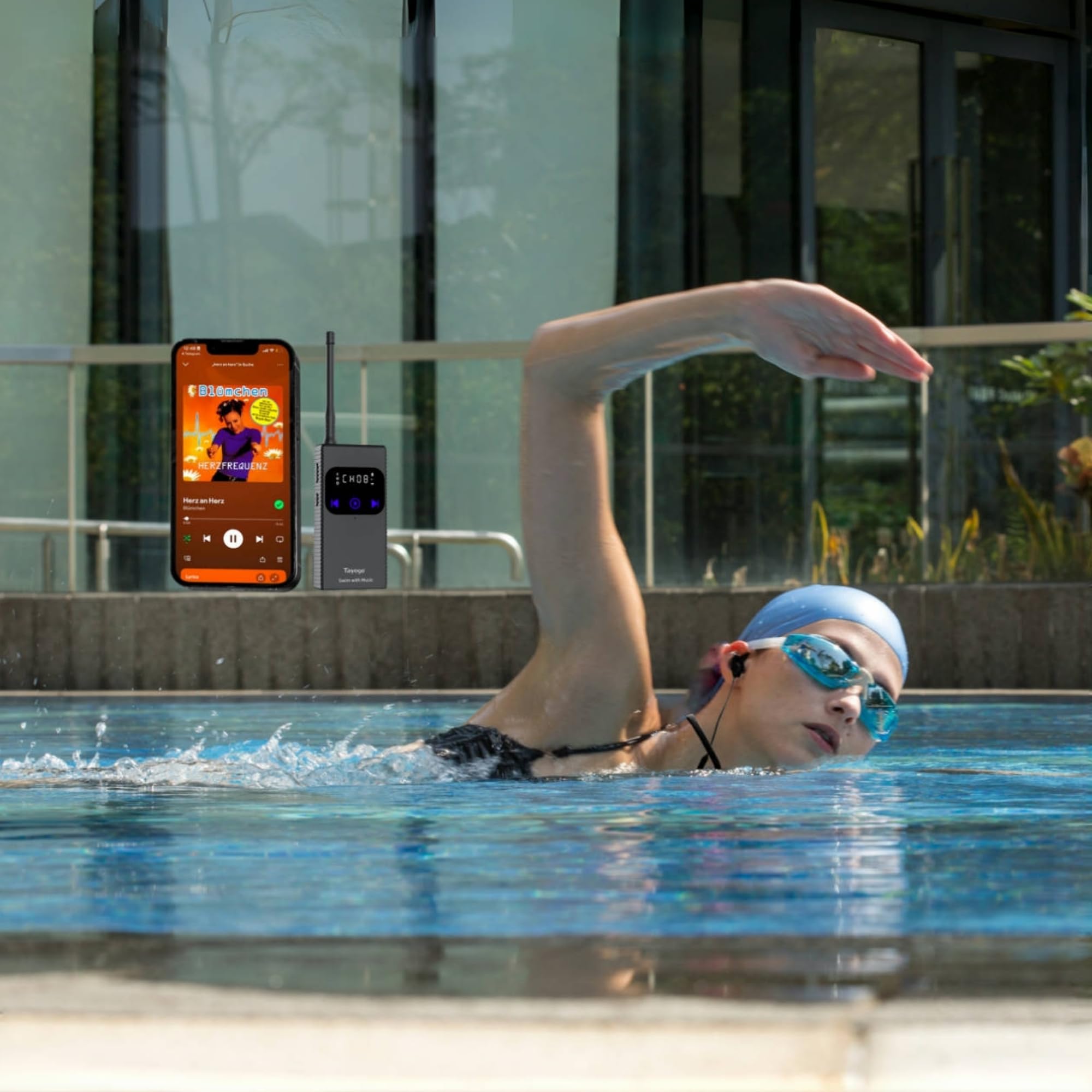 Tayogo Cuffie Subacquee per Piscina – Trasmettitore Wireless, Ideale per Spotify e Audible, Cuffie In-Ear Impermeabili per Nuoto, Lettore MP3 Acquatico, Allenatori e Attività Acquatiche