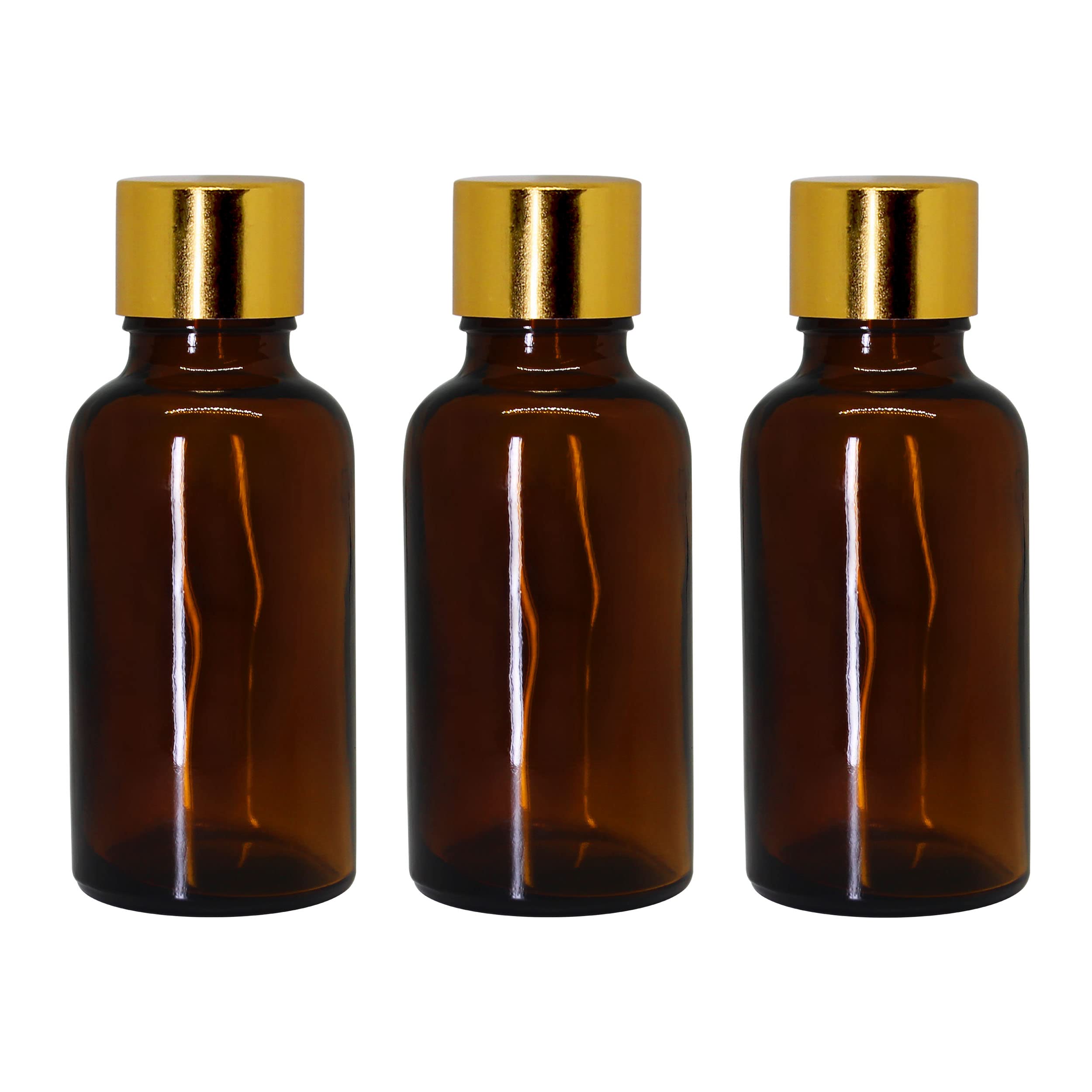 30 ML Amber Round Empty Glass Bottle + Gold Seal Cap + Safety Plug Refillable, Leak Proof For Essential Oils, Perfumes (Pack of 3)-image-36