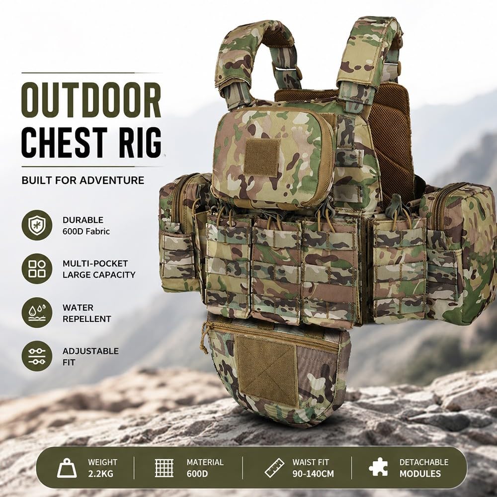 Gilet Tattico Regolabile con Tasche Rimovibili,Gilet Modulare Multitasche con Sgancio Rapido Gilet Utility Traspirante per Escursionismo Softair E attività Outdoor