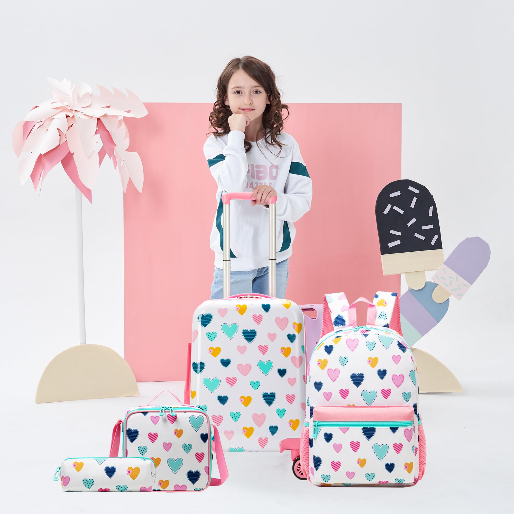 HTgroce 5pcs Valigia per Bambina con Maniglia Retrattile Zaino Bagaglio a Mano, con ruote girevoli a 360 °
