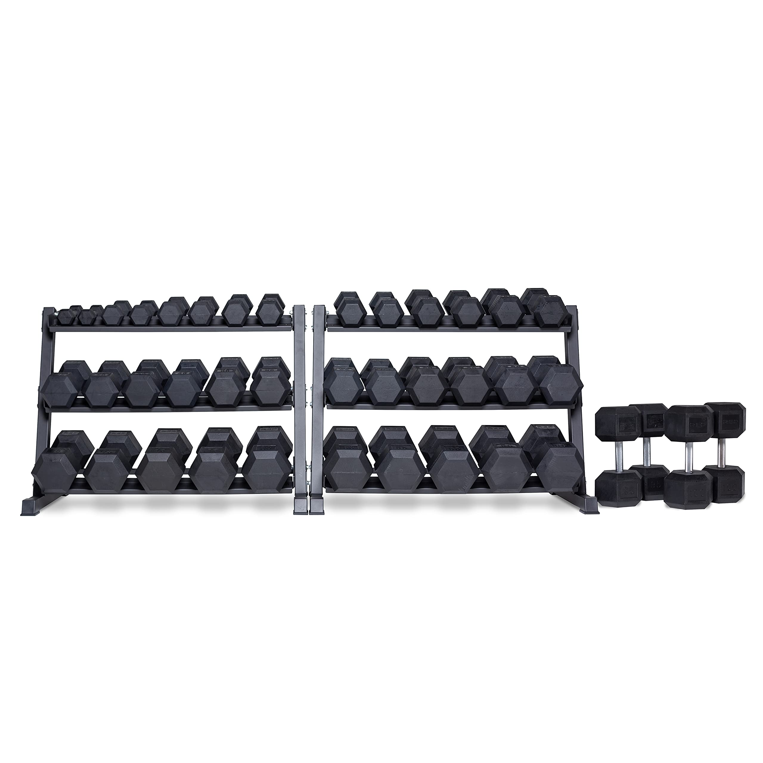 REP Fitness Rubber Hex Dumbbell Set, Adjustable Weight Pairs, Home Gym Equipment, Strength Training For Men Women, Black Coated Grips, Workout Rack Storage Optional, Heavy Lb Free Weights