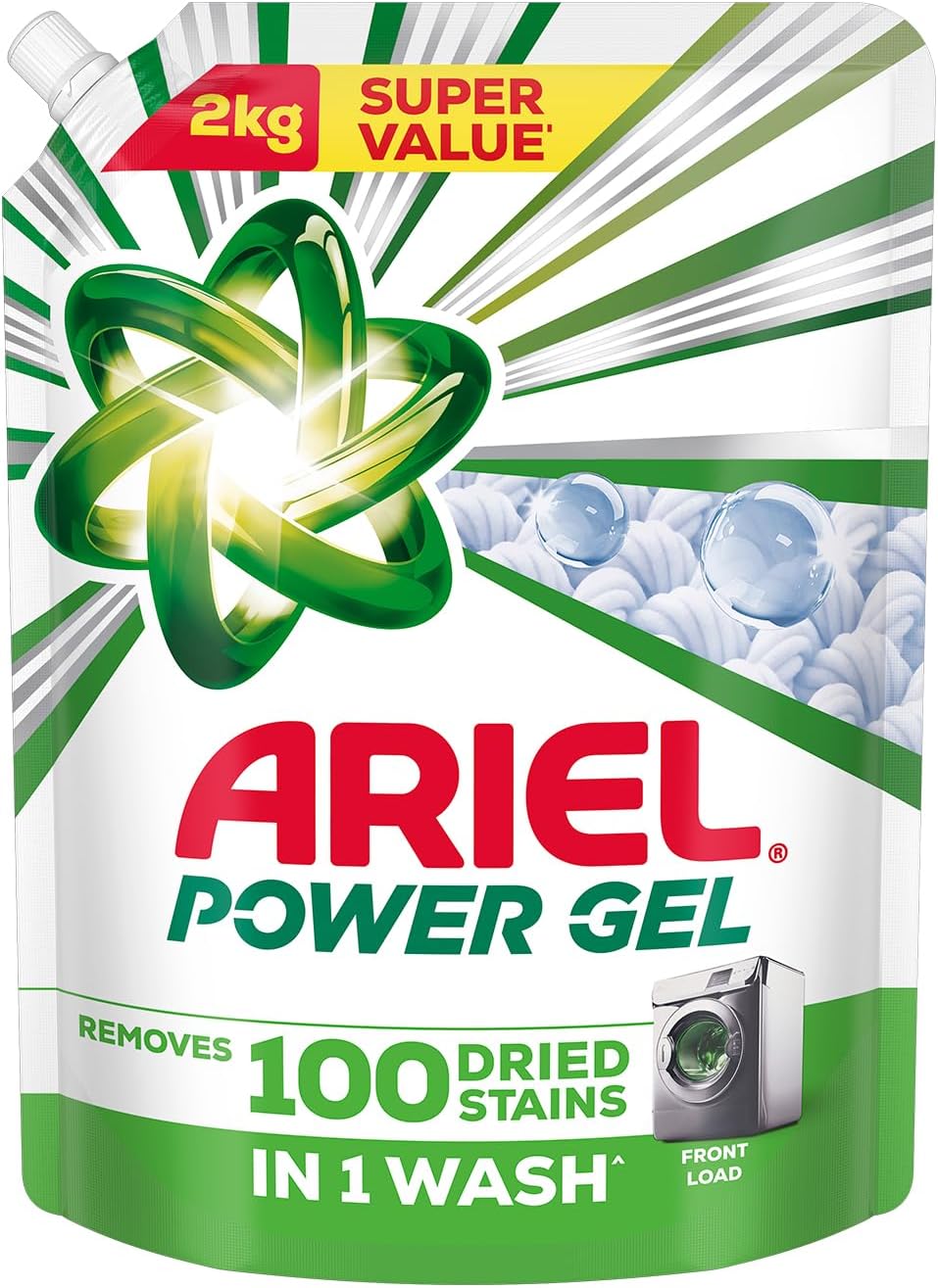 Power Gel Liquid Detergent for Front Load – 2Kg | Removes 100 Dried Stains in 1 Wash | Faster Dissolving | Long-Lasting Fragrance | Color Protection | At the price of Powders