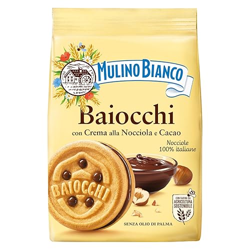 Mulino Bianco Baiocchi 9.17 oz (260 g)  Galleta #1 Italia hecha con ingredientes naturales  Auténticas galletas italianas rellenas de crema de