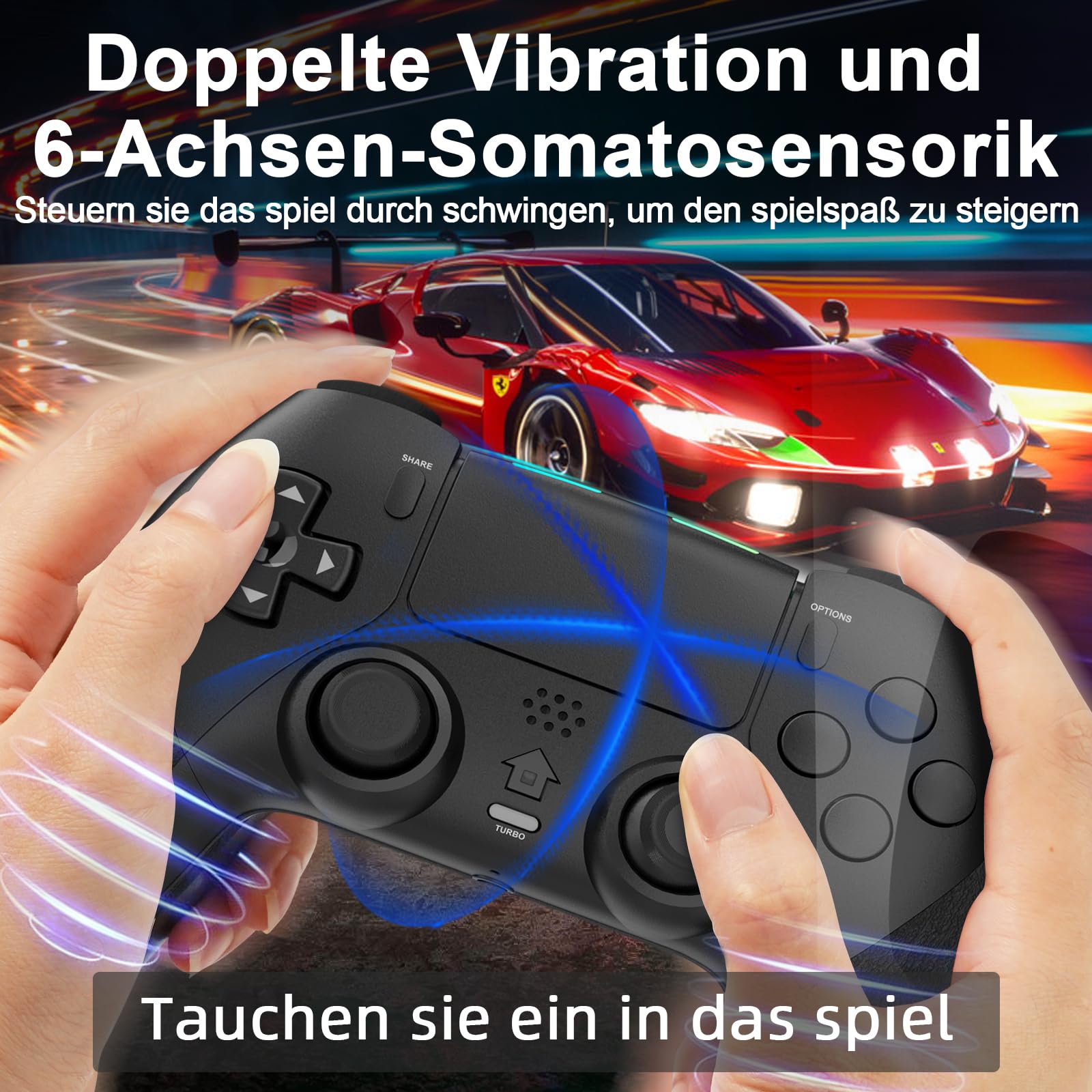 Shiptree Wireless Controller für PS-4, Game Controller Kompatibel mit PS-4/Slim/Pro mit 2 Programmierbaren Tasten, Gamepad mit Trubo/Dual Vibration/6-Achsen Gyro Sensor/Touchpanel/Audio Jack - Schwarz