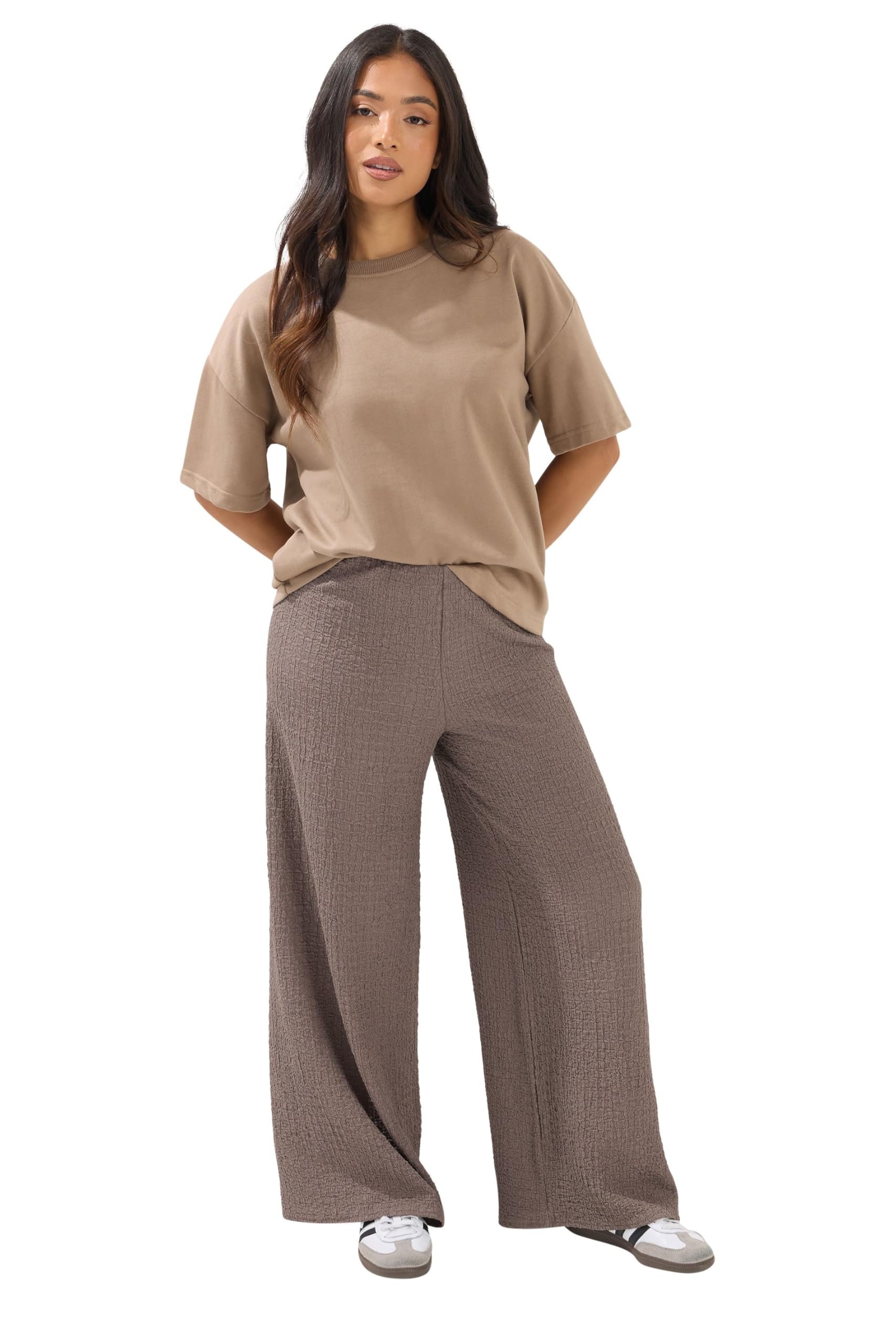 PixieGirl Petite Light Brown Textured Wide Leg Trousers Petite