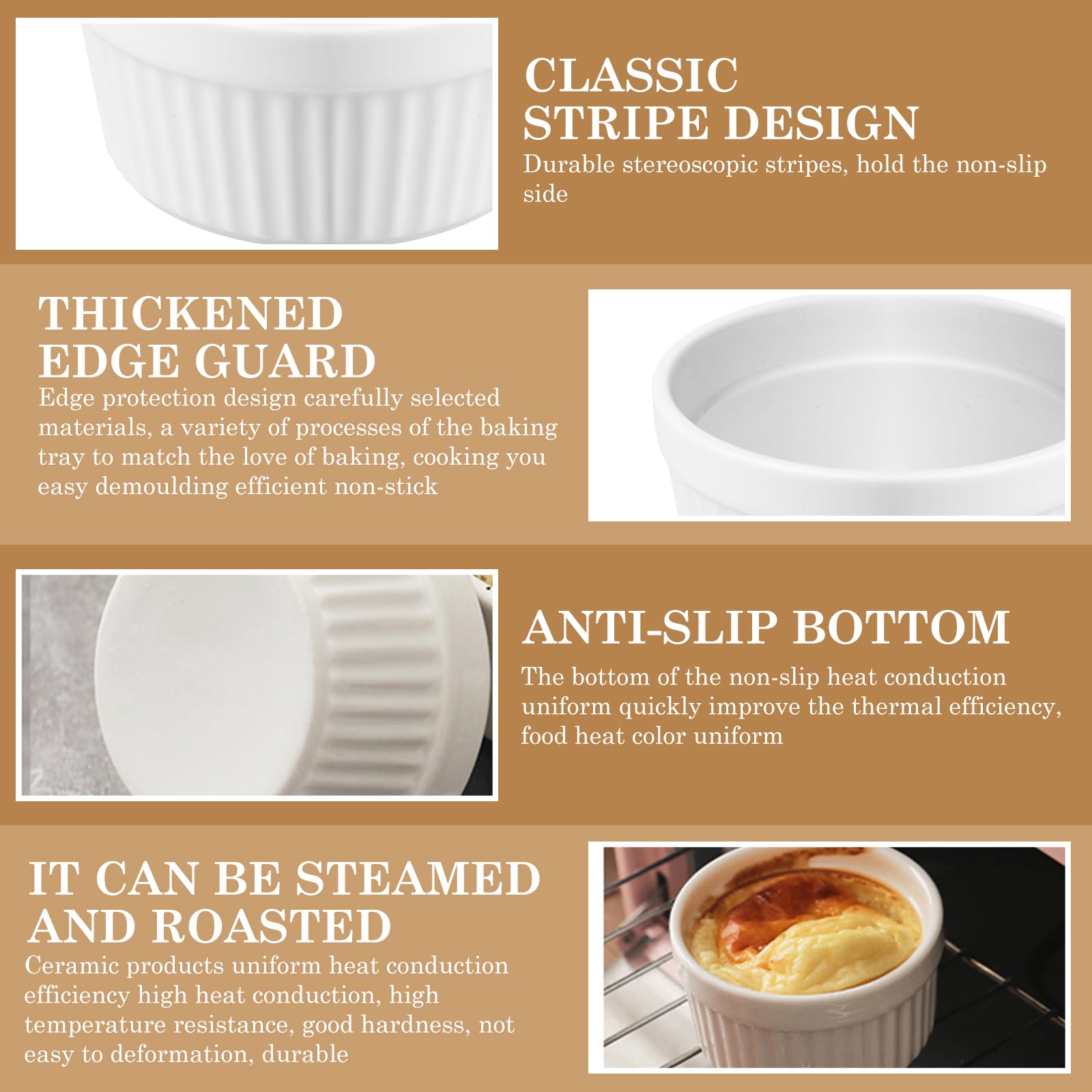 Juego de 6 cuencos para soufflé de 160 ml, de cerámica, para souffle, para souffle, postre, para cocina, lavavajillas, diámetro de 9 cm, color blanco