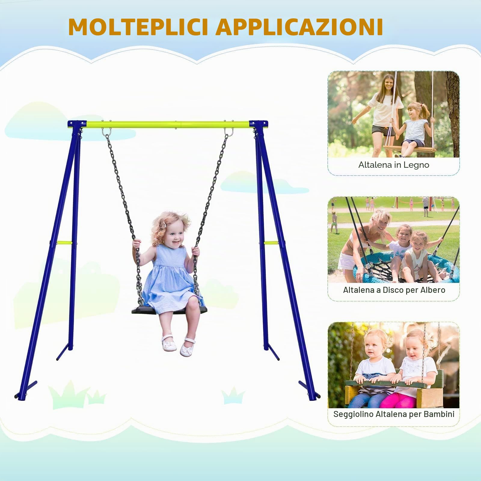 Dripex Altalena per Bambini, in metallo, fino a 200 kg, stabile e resistente, per esterni, giardino, altalena per bambinis,cala da arrampicata (singola 163x160x180cm)