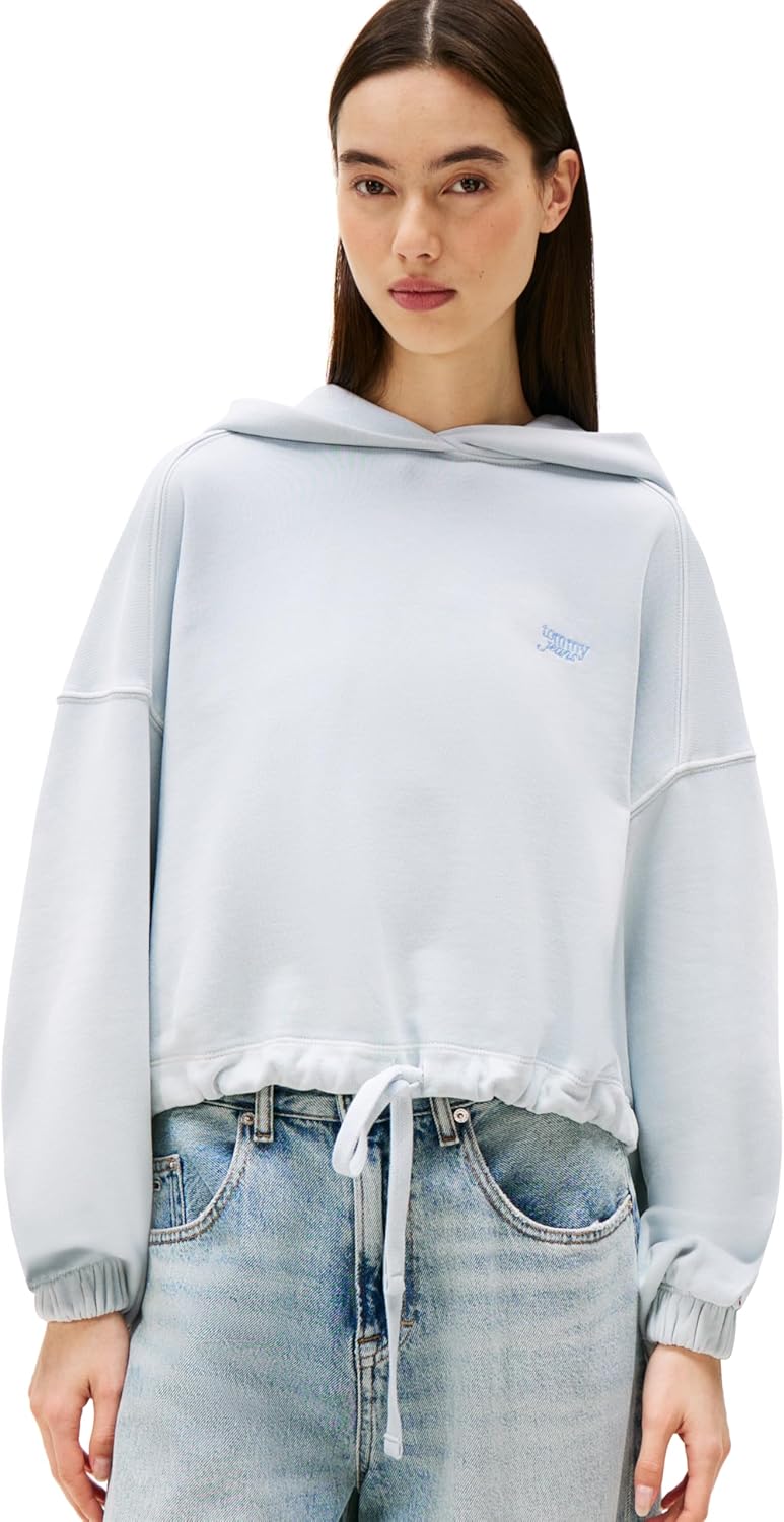 Tommy Jeans Women's Medium Weight Cropped Hoodies With Front Tie Detail