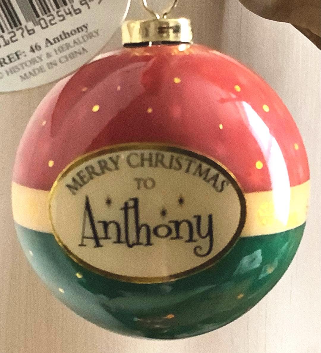Personalised Multicoloured Name Bauble Christmas Xmas Tree Decoration (Anthony)