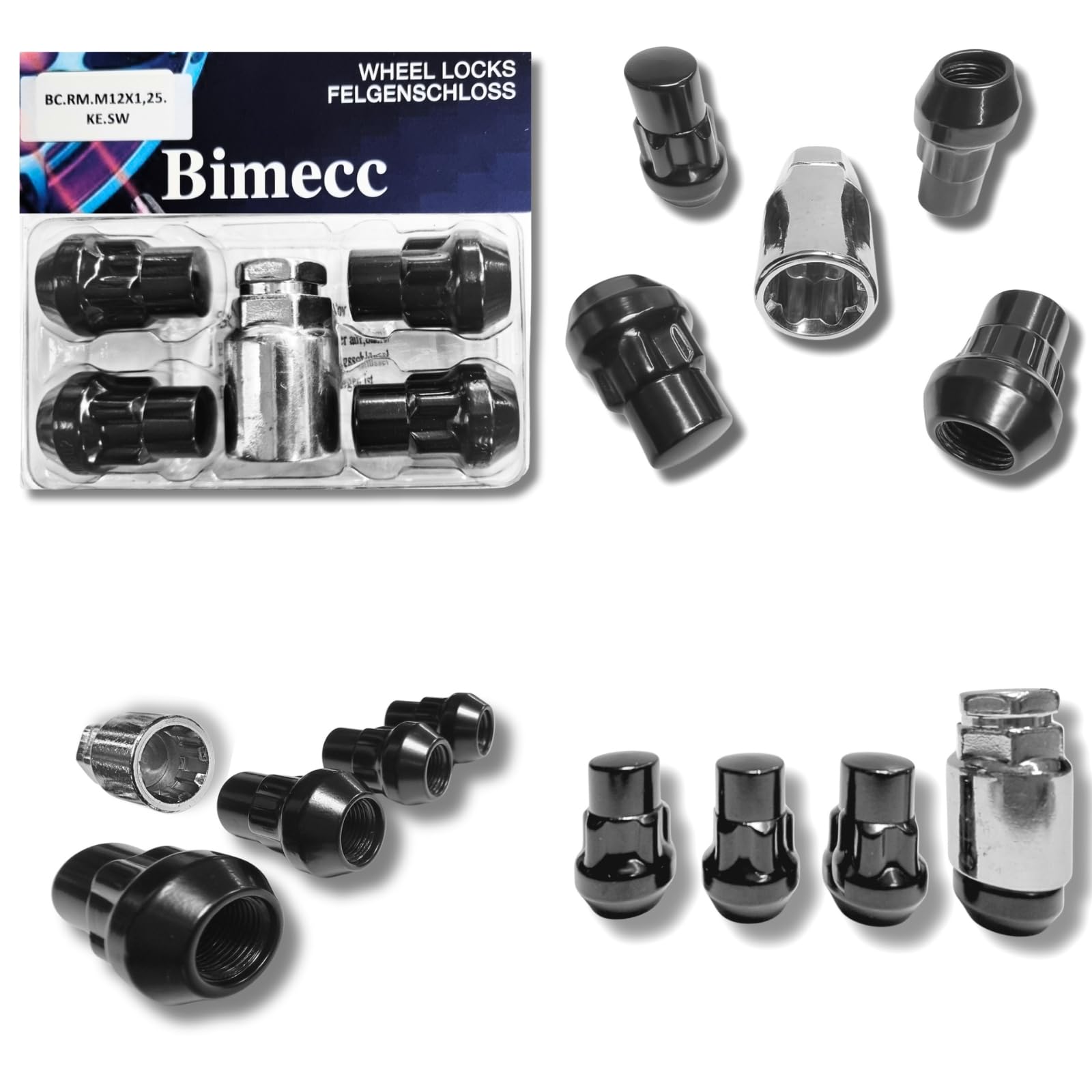 Blokada do felg M12 x 1,25, taśma stożkowa 60°, kompatybilna z Infiniti Mercedes Nissan Renault Subaru Suzuki, zestaw 4 zamków do felg, nakrętki zabezpieczające felgi, nakrętki zabezpieczające koła,