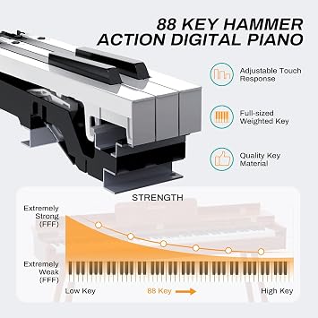 AODSK Digital Piano 88-Key Weighted Keyboard, Solid Wood Full-Size Electric Piano for Beginners,Sheet Music Stand, Triple Pedal, Power Adapter & USB-MIDI, Great for Lessons, Home, Daily Practice
