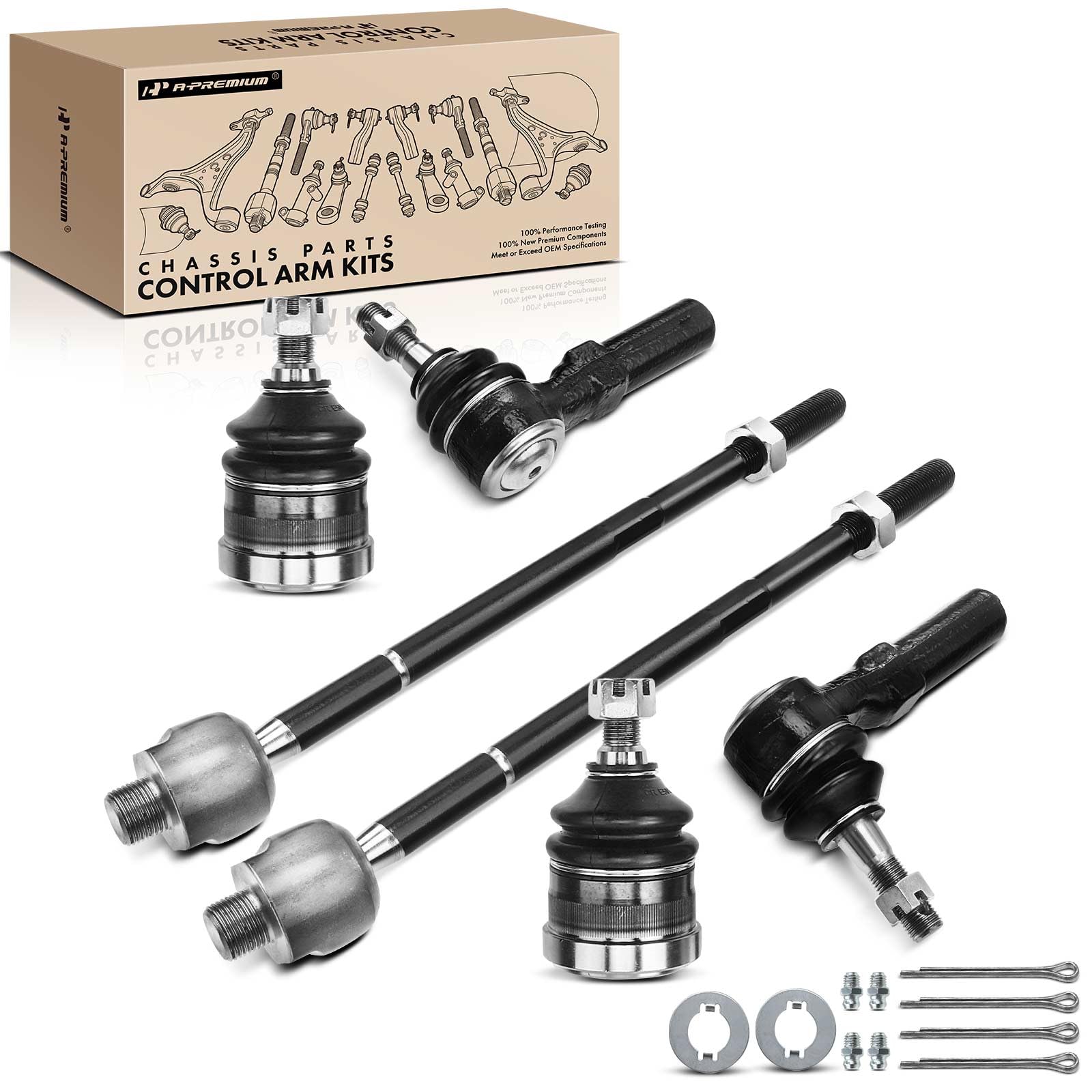 A-Premium Set of 6, Front Lower Ball Joint, Inner Outer Tie Rod End, Compatible with Cadillac DTS 2006-2011, DeVille 2000-2005, V8 4.6L Only