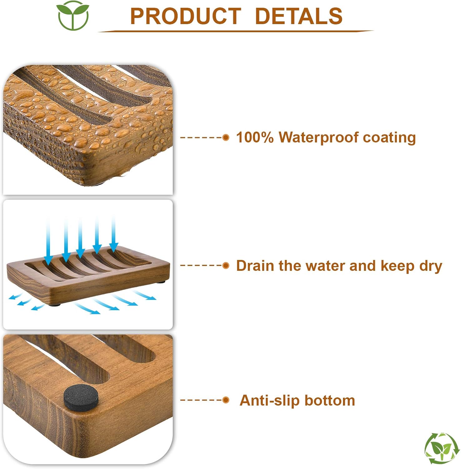 SUBEKYU 【Teak】 Wood Bathroom Soap Dish for Bar Soap, Draining Wooden Soap Holder for Shower, Soap Saver and Tray, Set of 2 : Home & Kitchen