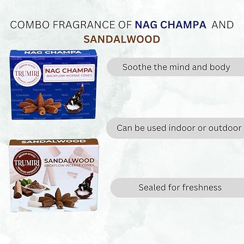 Miniatura 5 de Conos de incienso de reflujo  Paquete combinado de 20 conos de incienso en cascada  10 Nag Champa + 10 sándalo  Conos de incienso de reflujo  Conos