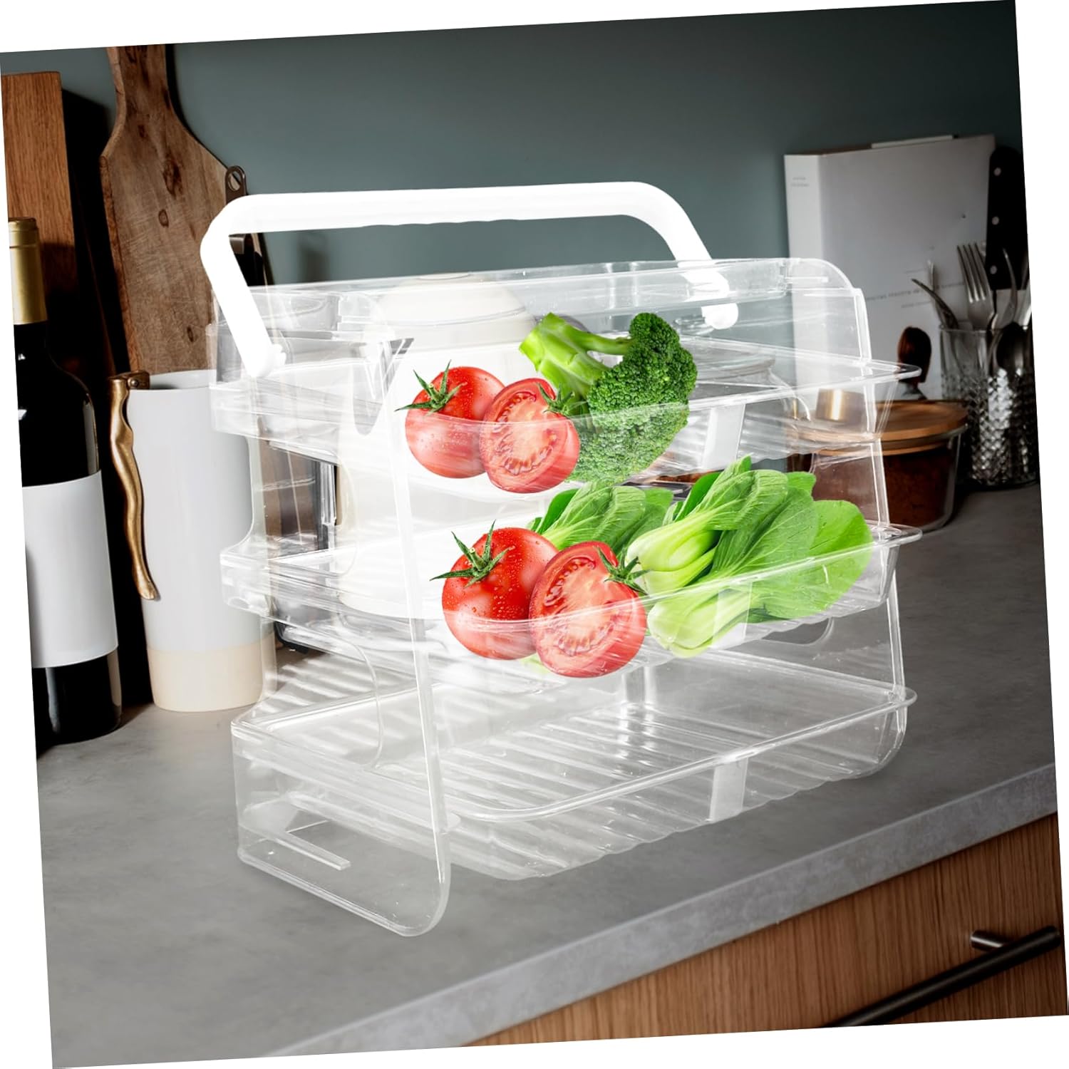 KICHOUSE Multi-Layer Food Preparation Rack Transparent Kitchen Storage Organizer for Snacks Vegetables Space-Saving Countertop Tray for Home Restaurant Use