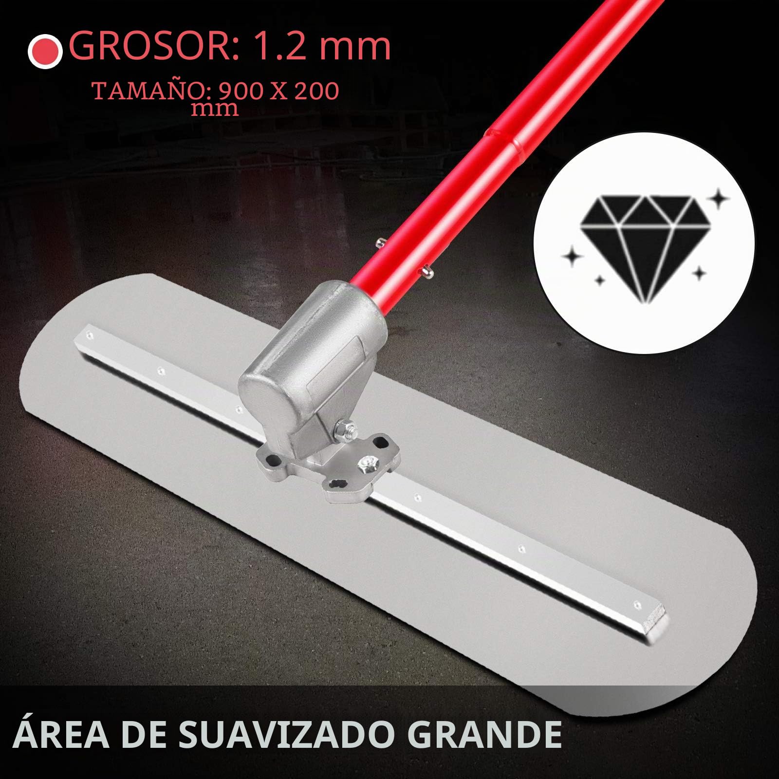VEVOR Aplanadora de Bordes Redondeados 900 x 200 mm, Bull Float 900 x 200 mm, con Anclaje Ajustable, Llana para Suelos, Paleta Albañil