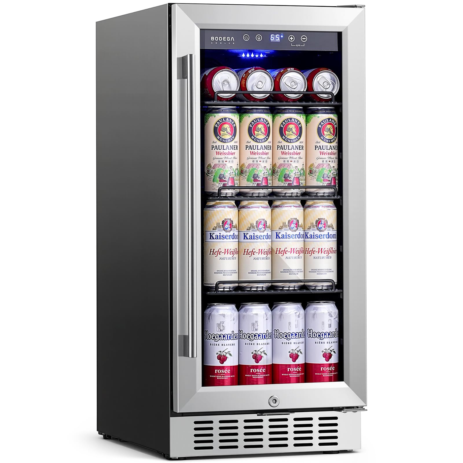 BODEGA 15 Inch Beverage Refrigerator Under Counter, 122 Cans, Silver