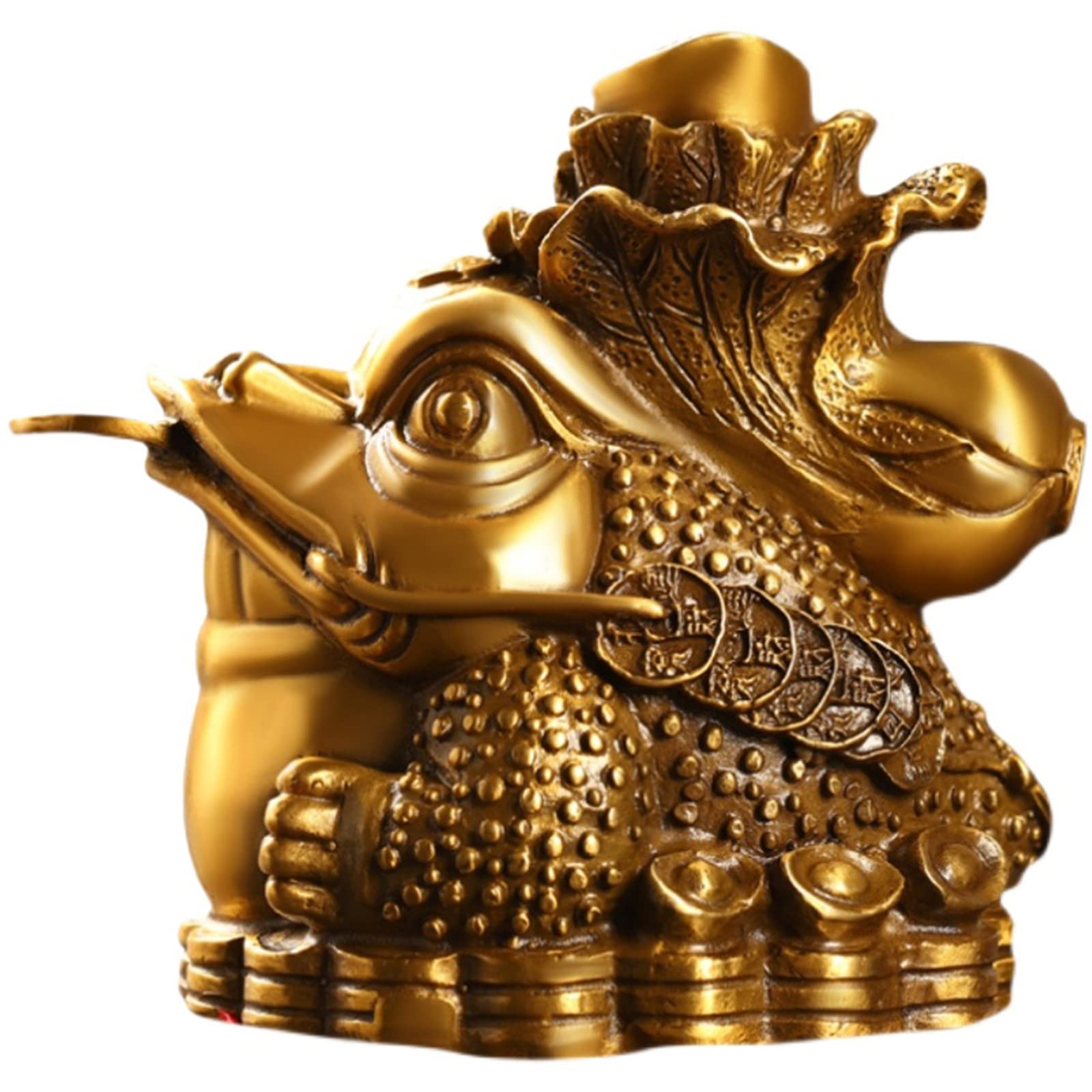 feng shui ornament, Bronzes Sculpture,Carving Ornaments,Creative Gifts, Feng Shui Money Frog Brass Statue Figurines, Three Legged Toad with Cabbage Sculpture, Lucky Charm Wealth Frog for Office Desk,