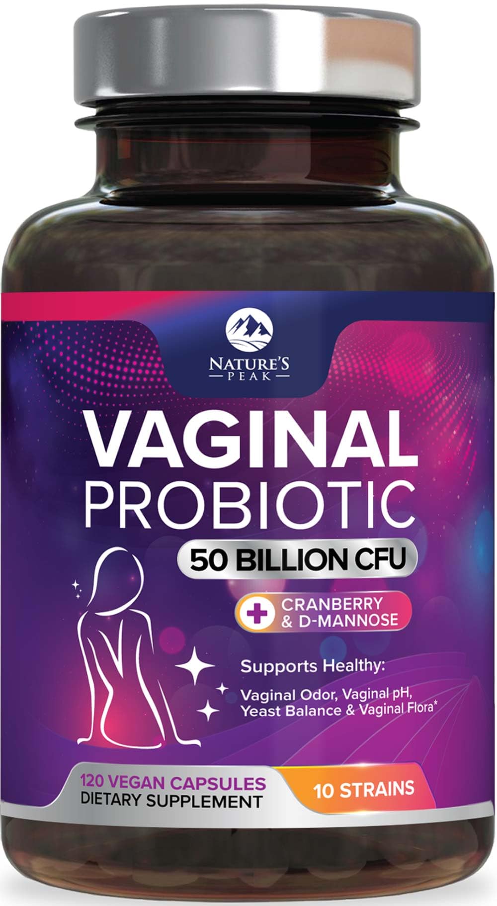 Vaginal Probiotics for Women pH Balance with Prebiotics - 50 Billion CFU - 10 Unique Feminine Strains, Cranberry & D-Mannose for Women's Probiotic Vag Health, Supplement Bottled in USA - 120 Capsules 120 Count (Pack of 1)