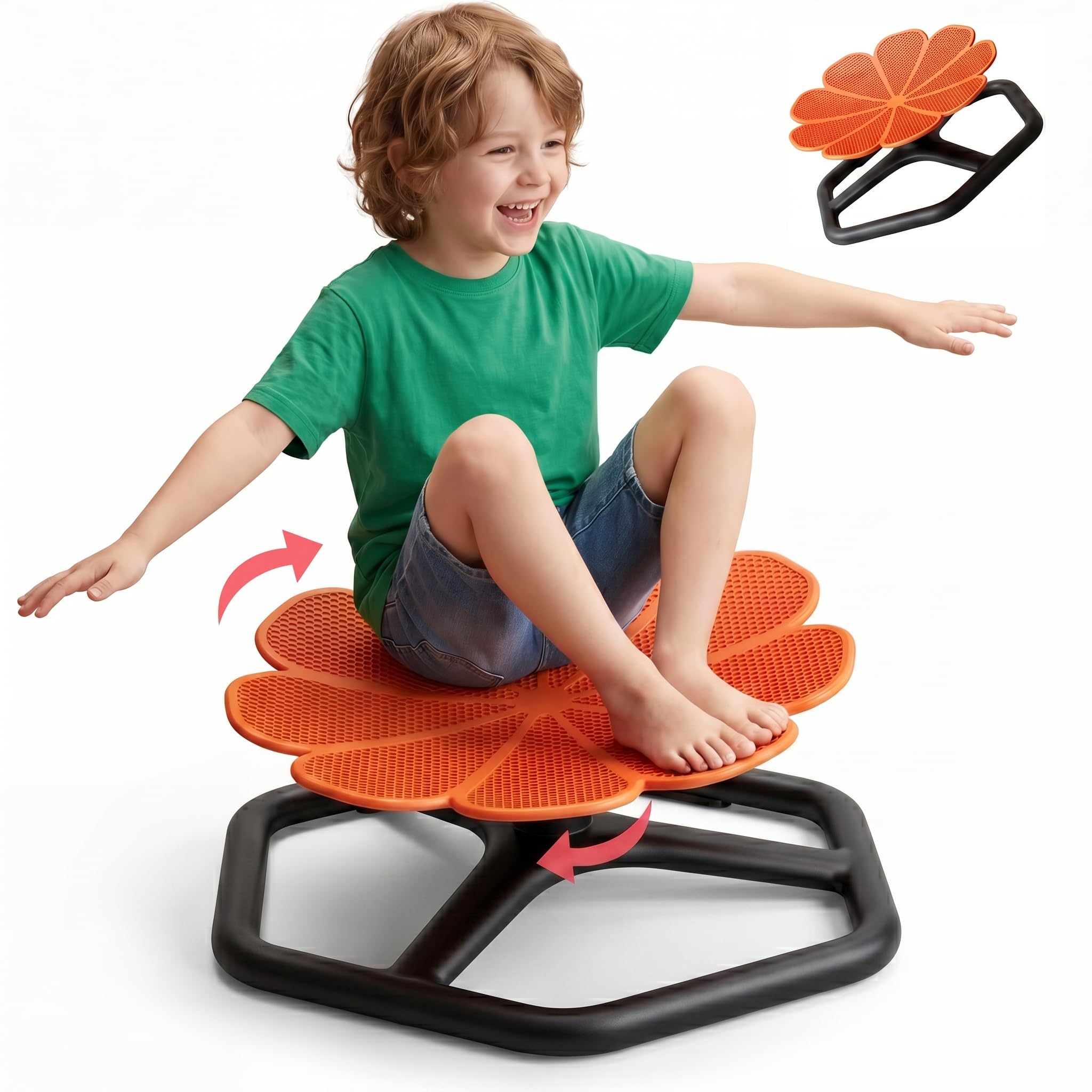 KYZDZQ Spinning Chair for Autistic Kids,Sensory Swivel Chair, 220LBS Weight Capacity, Sensory Toy for ADHD & Autism 3-6 Years Children,Training Body Coordination, Metal Base Non-Slip Design (Orange)