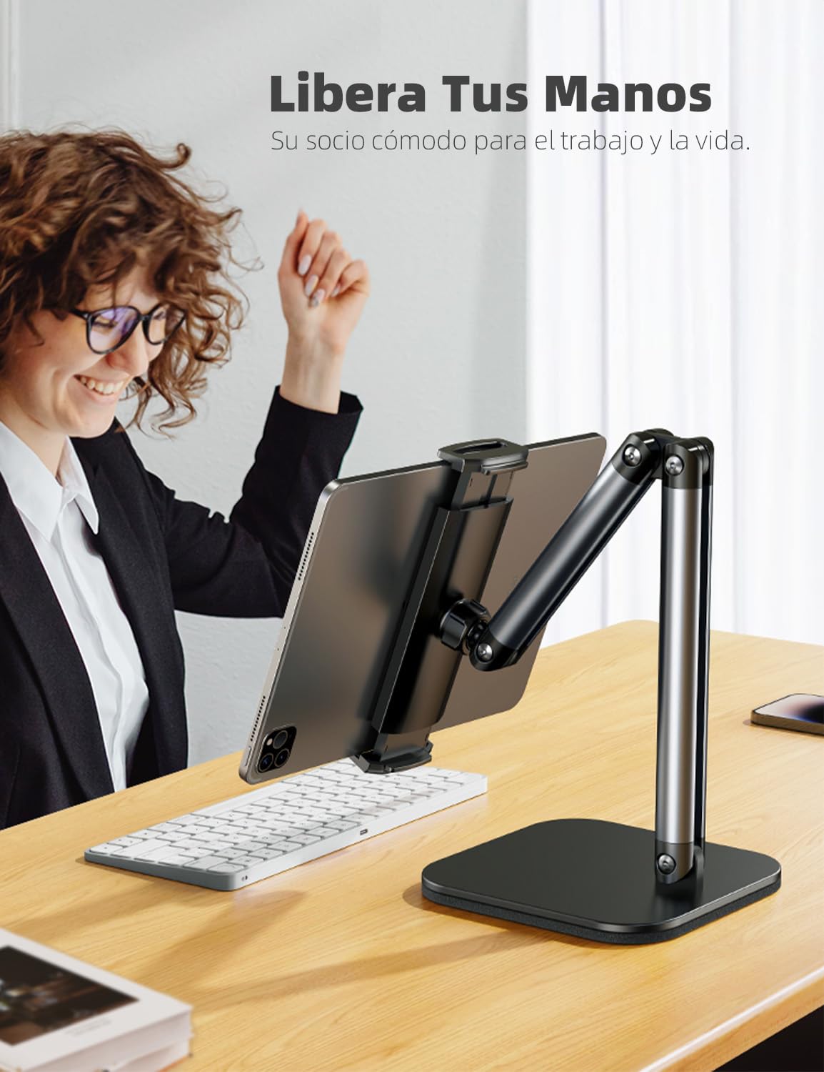 Soporte para Tablet y Smartphone, iPad, iPhone y Tablet (4"-12.9") con Altura y Ángulo Ajustables