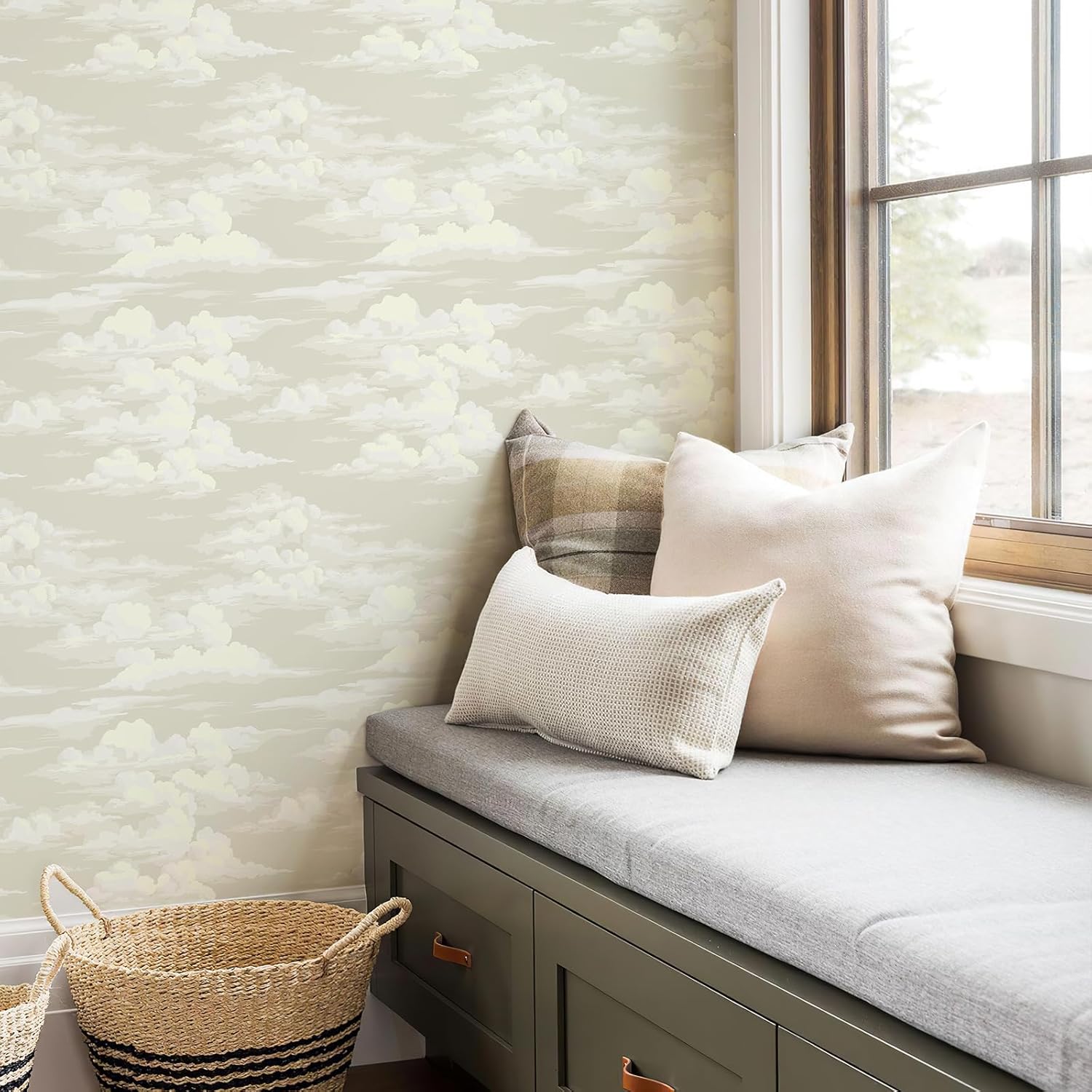 Peel and Stick Wallpaper White Cloud Wallpaper for 17.3" x 393" Vinyl Self-Adhesive Contact Paper