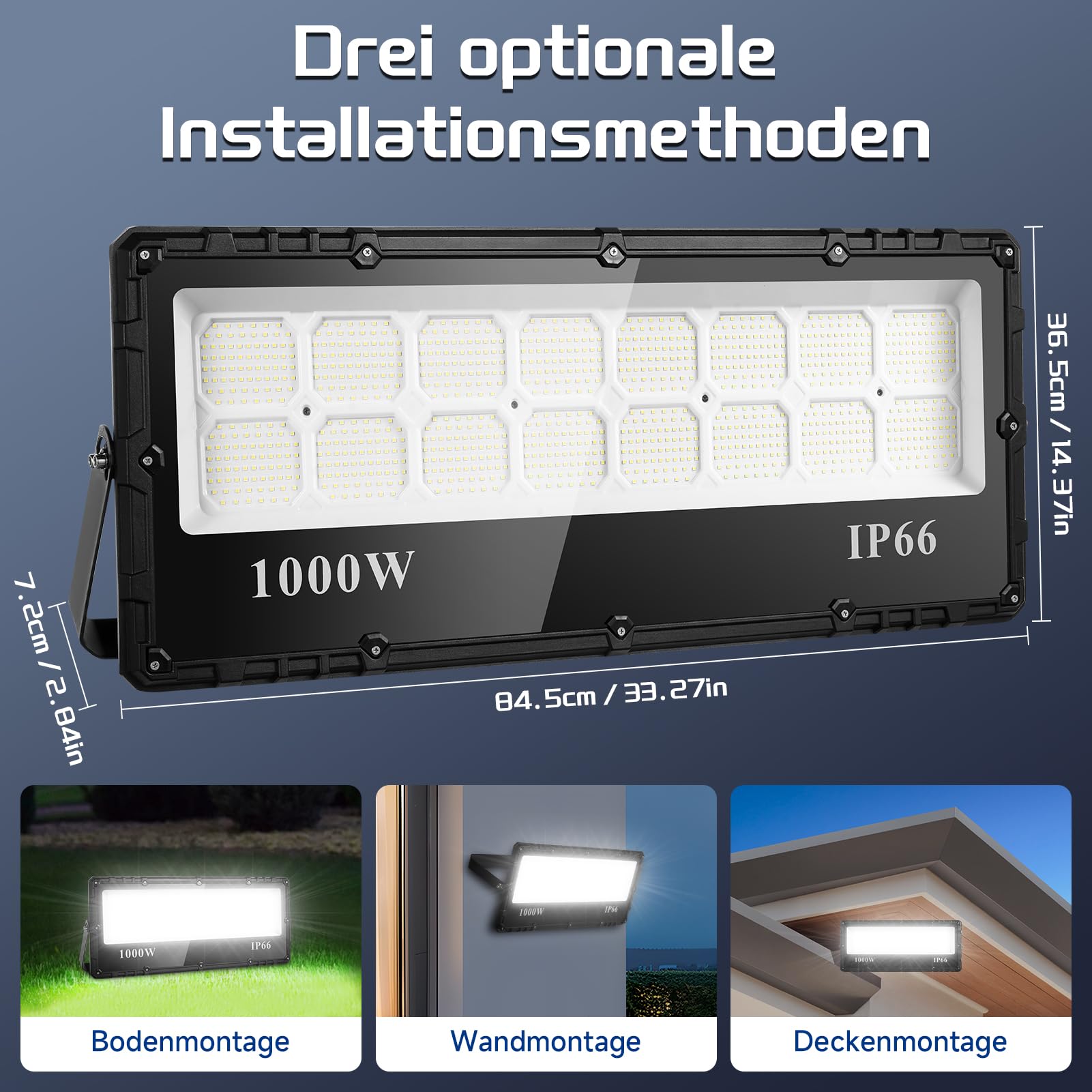 Sararoom LED Strahler 1000W 100000LM Fluter Flutlicht Außenstrahler - 6500K Kaltweiß Superhell Scheinwerfer Wandleuchte, IP65 Wasserfest Innen- und Außenbeleuchtung für Garten Hof Garage Hotel Rasen