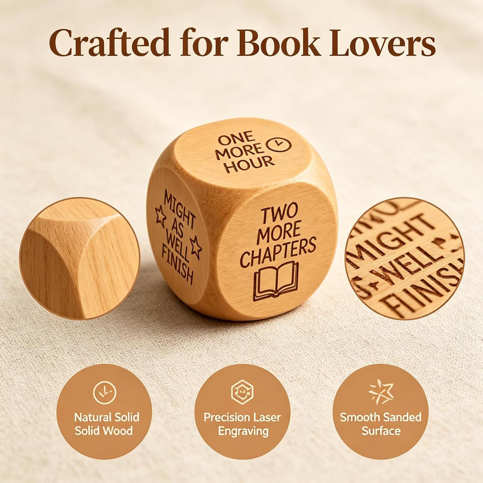 Dadi per decisioni di lettura in legno - Regali per gli amanti dei libri, divertente strumento per la scelta del tempo di lettura, cubo di gioco a 6 facce per routine di lettura (4pcs)