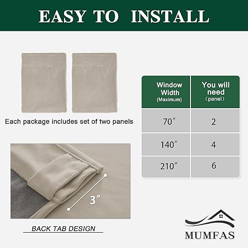 Miniatura 3 de MUMFAS Cortinas de terciopelo con pestaña trasera de 102 pulgadas para sala de estar, comedor, 2 paneles, cortinas grandes de ventana para