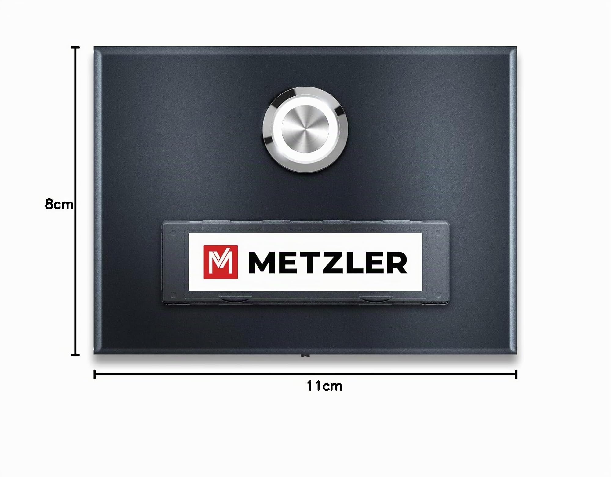 Metzler Aufputz Türklingel in Anthrazit - Klingel aus Edelstahl mit austauschbarem Namensschild - Pulverbeschichtet in Anthrazit RAL 7016 - Namensschild & Klingeltaster mit LED Beleuchtung