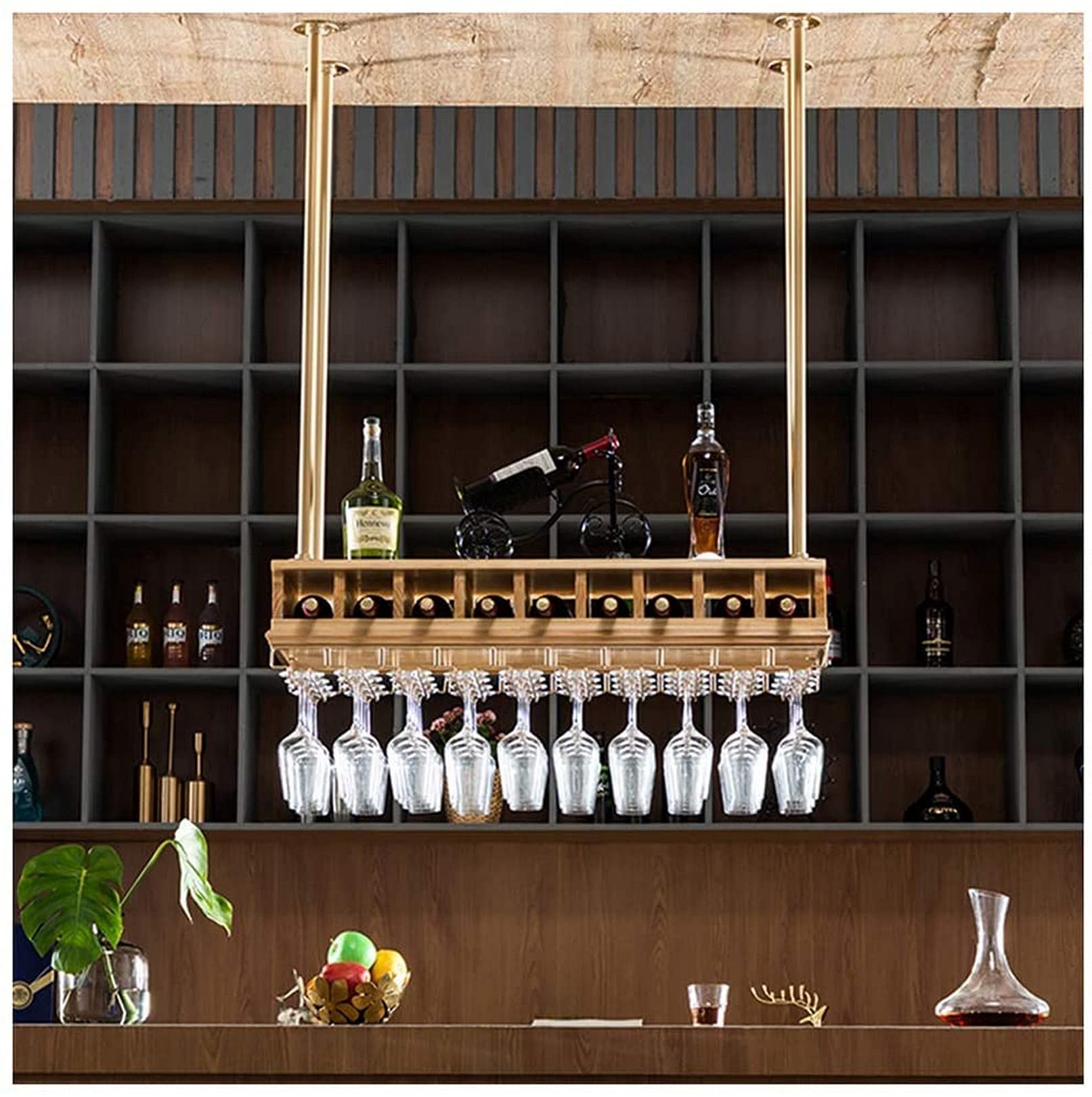 Casier à vin mural industriel 100cm avec support verres suspendu pour cuisine et cave
