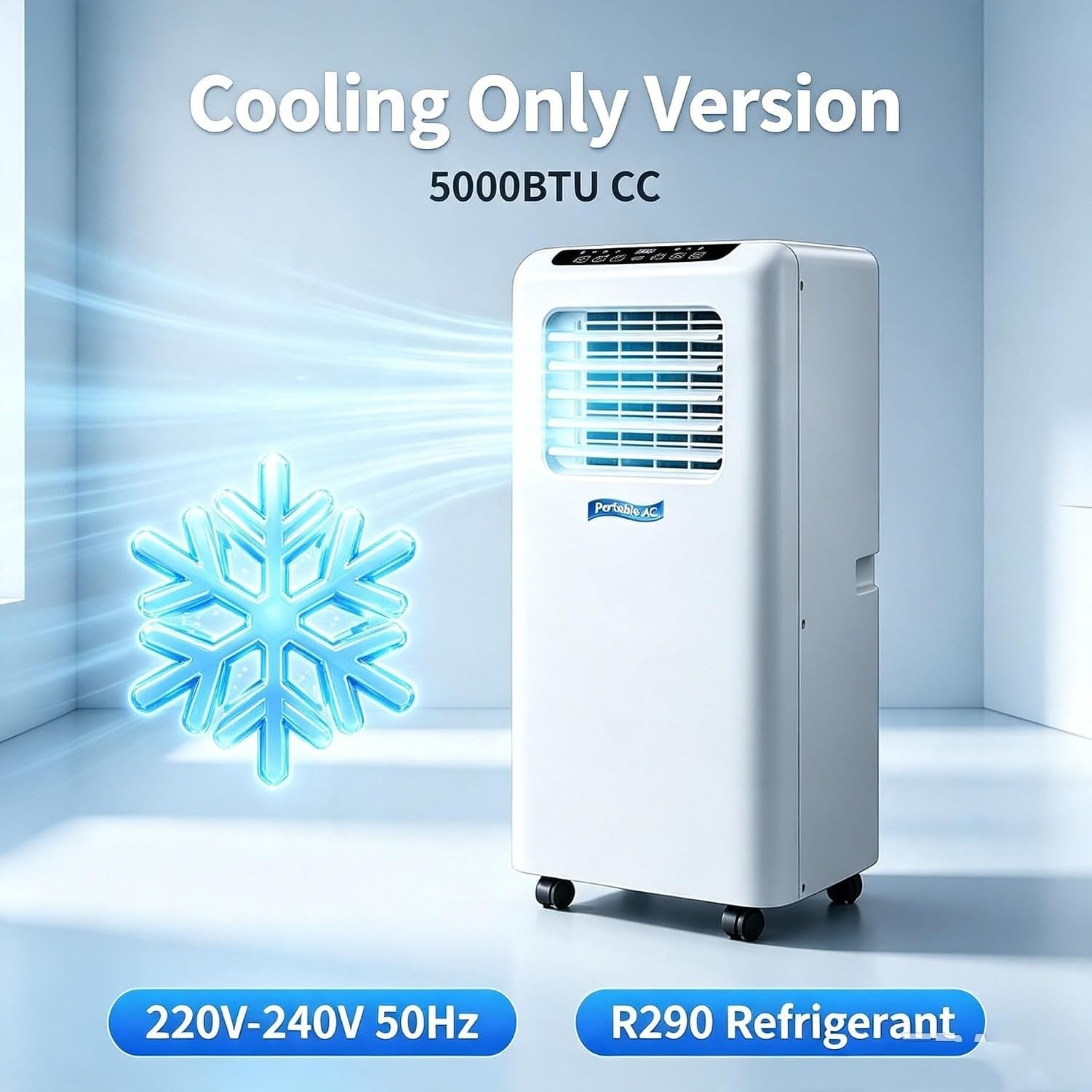 Aire Acondicionado Portátil 12000 BTU Solo Frío, Unidad Móvil Autónoma con Ruedas, Compacto para Salón, Oficina y Hogar, Blanco, 5000 BTU, 5000 BTU