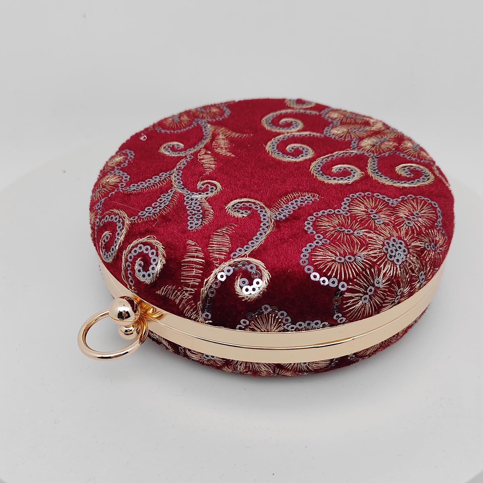CORIOS Bolso de Fiesta para Mujer Terciopelo Clutch Redonda Cartera de Mano Bolso de Noche Bolsa de Cadena Bolsos Bandolera Elegante Bolso de Hombro para Fiesta de Graduación Banquete Boda Rojo