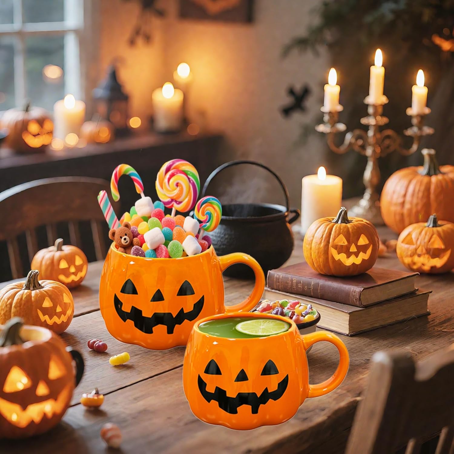 HS&ROXIN Halloween Mug Novelty Pumpkin Mug 3D Cute Ceramic Cup Halloween Coffee Cup Spooky Fall Decor and Christmas Birthdays Perfect Gifts for Kids and Adults Men Women (Orange)