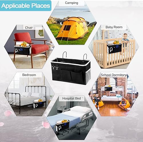 Miniatura 60 de Loghot Organizador colgante para literas y camas de hospital, rieles de cama, se puede colocar lentes, libros, teléfonos celulares, llaves