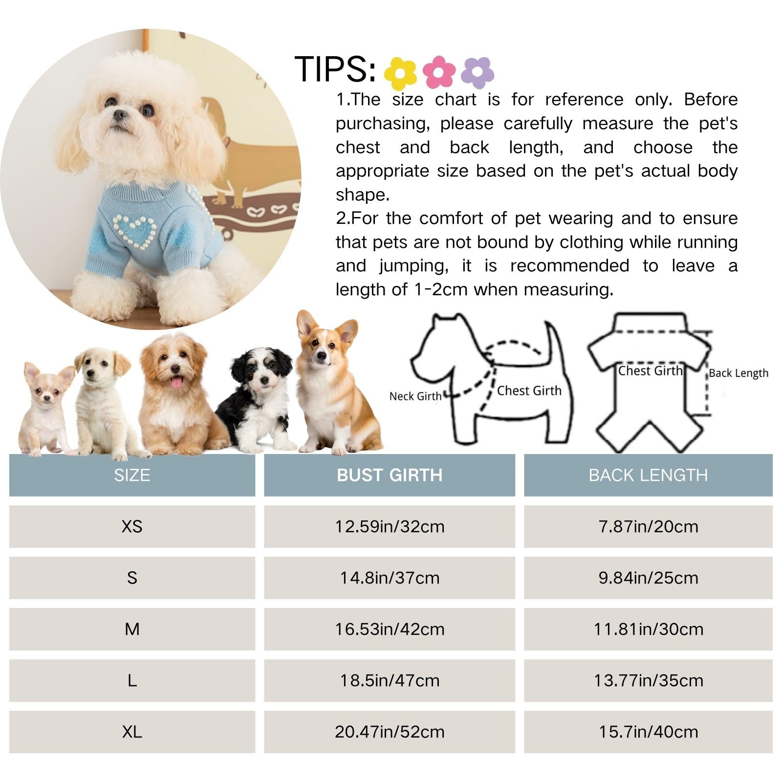 Winter Dog Sweater with Heart Shaped Pearl Decoration Thick Puppy Sweater for Small Dogs Pet Coat Dog Birthday