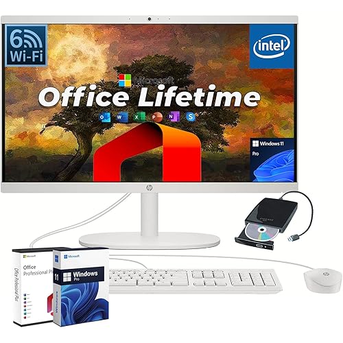 HP All-in-One Desktop Computer - with Office 2024 Lifetime, 21.5" FHD Display, HD Webcam, WiFi 6, Intel Celeron J4025, Windows 11 Pro w/Hoouwrd Computer Accessories (16 GB RAM | 512 GB SSD)