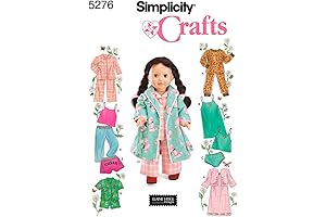 SIMPLICITY CRAFTS 5276 BABY DOLL PAJAMAS & ACCESSORIES WITH BUNNY DOLL PATTERN